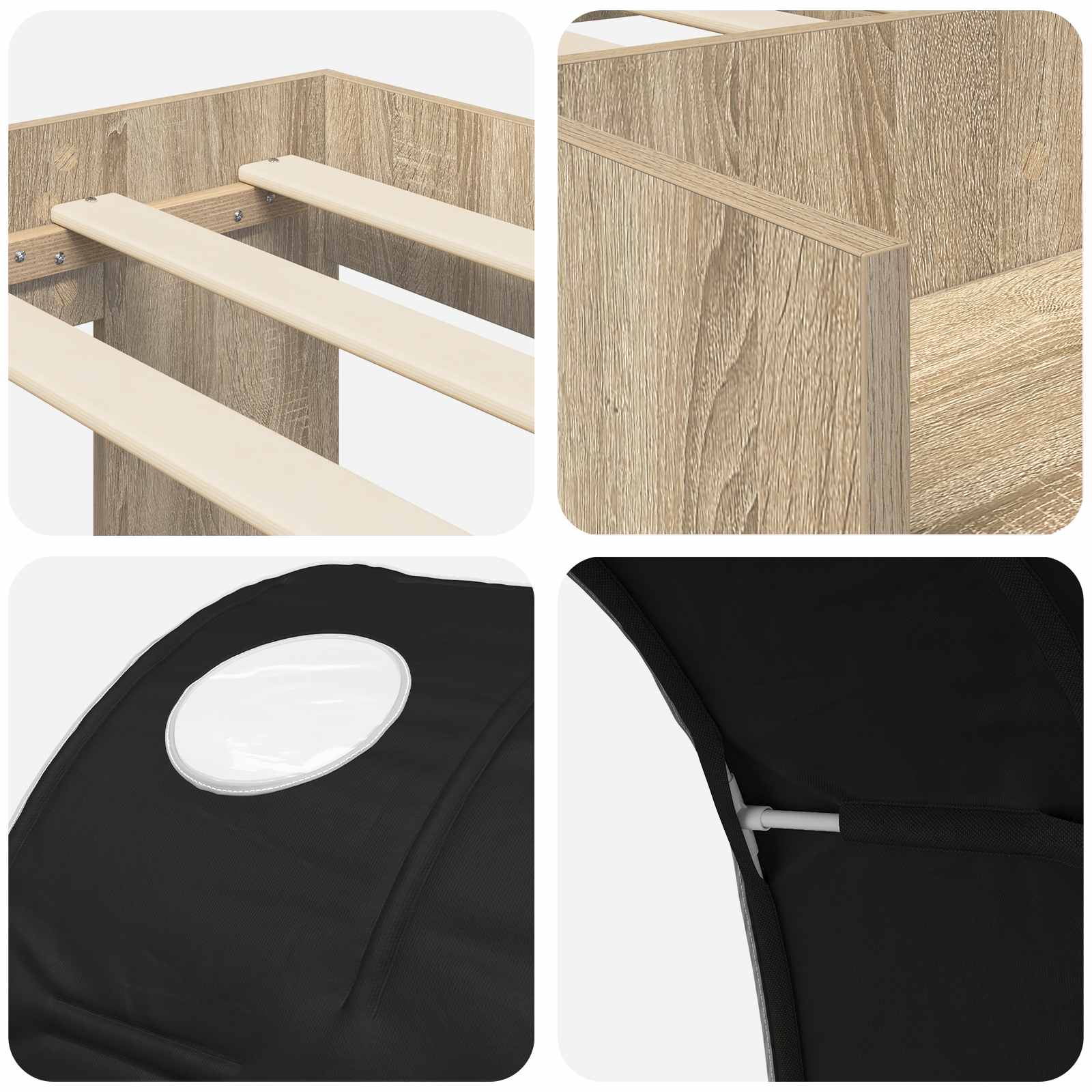 Cadre de lit avec tunnel avec étagère 3 pc Chêne Sonoma et noir - XIOS
