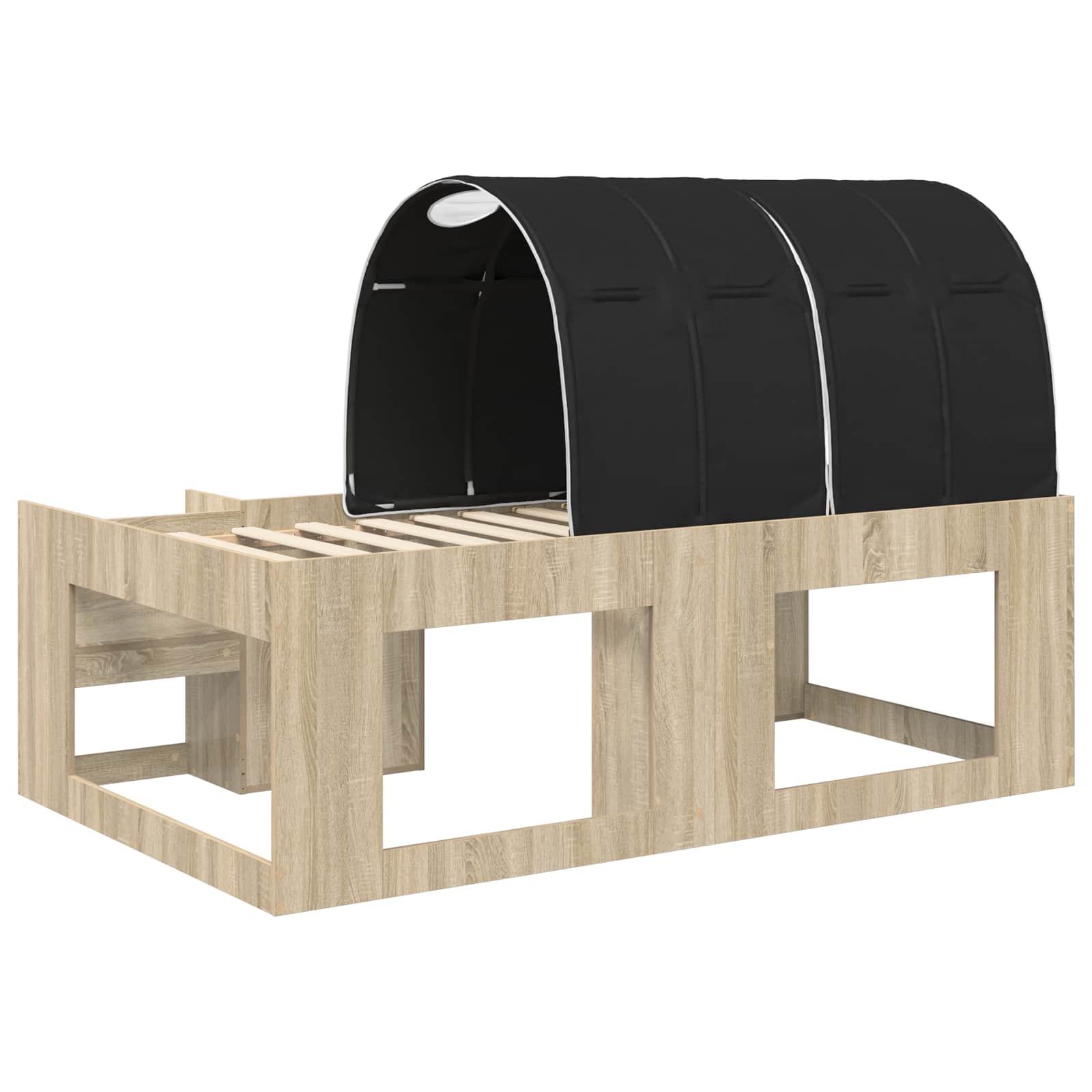 Cadre de lit avec tunnel avec étagère 3 pc Chêne Sonoma et noir - XIOS