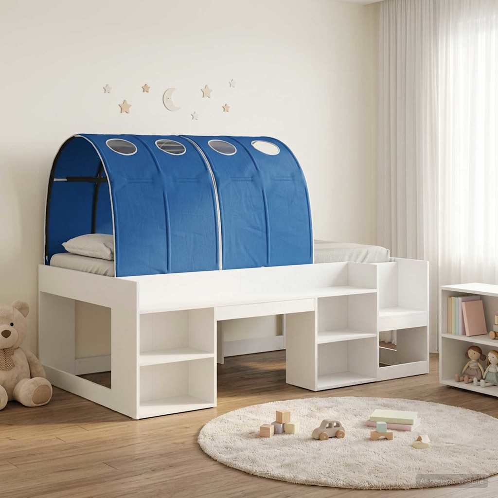 Cadre de lit avec tunnel 3 pcs Blanc et bleu Bois d'ingénierie - XIOS