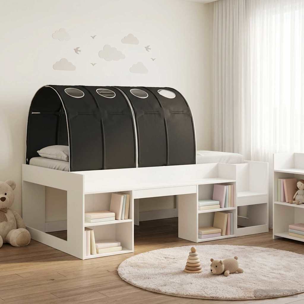 Cadre de lit avec tunnel 3 pcs Blanc et noir Bois d'ingénierie - XIOS