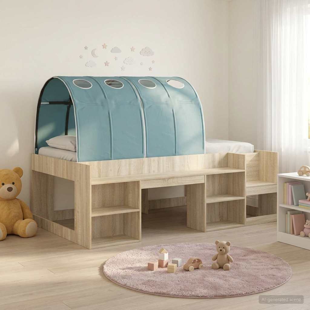 Cadre de lit avec tunnel 3 pc Chêne Sonoma et bleu clair - XIOS