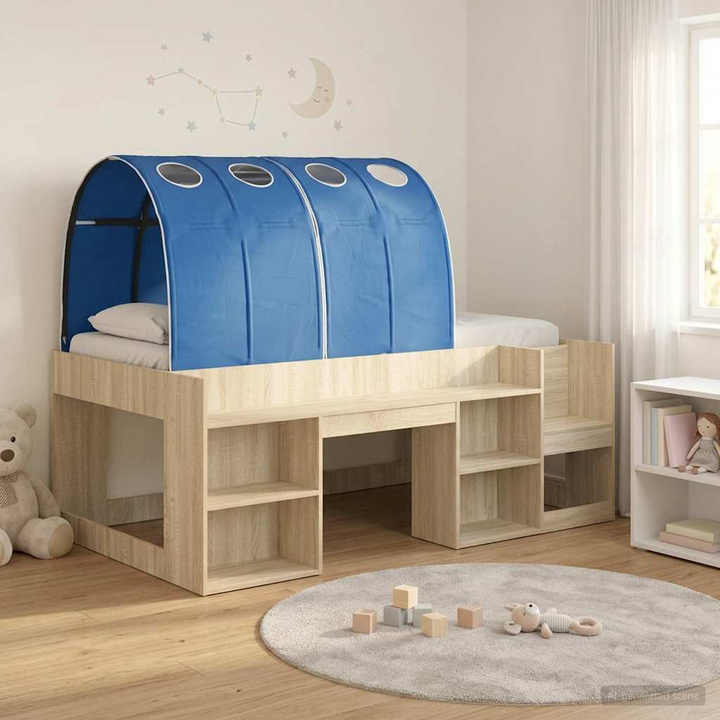 Cadre de lit avec tunnel avec étagère 3 pc Chêne Sonoma et bleu - XIOS