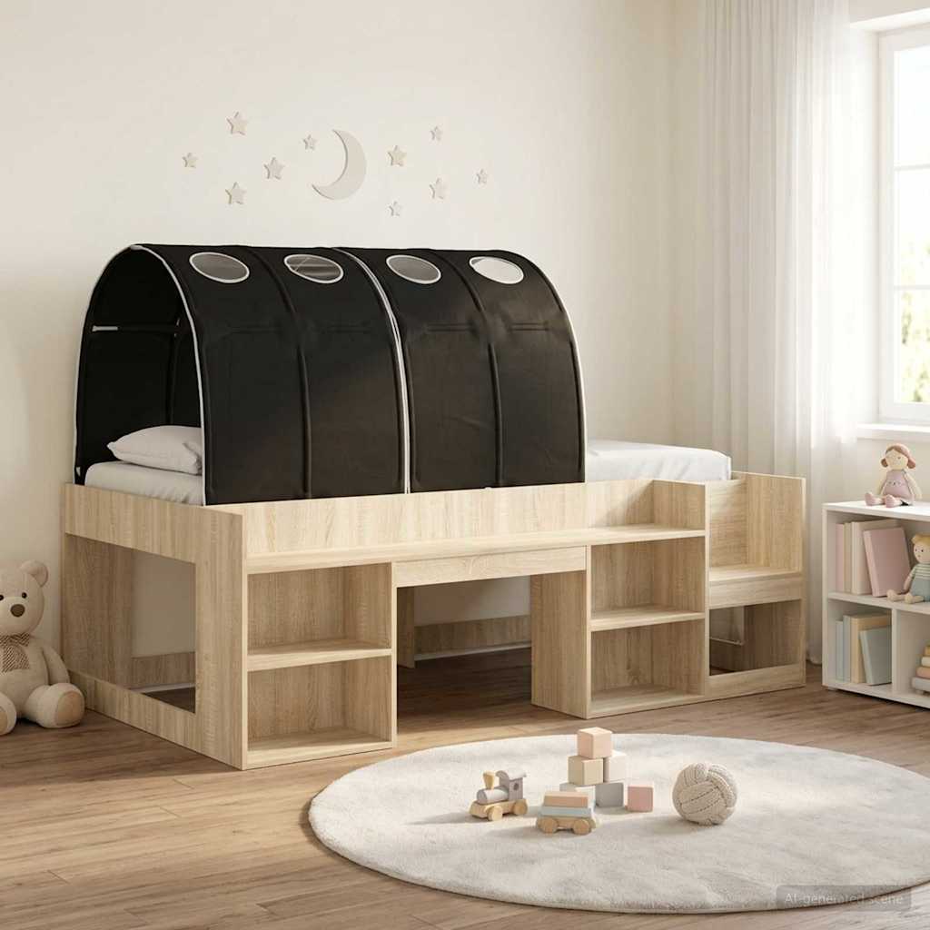 Cadre de lit avec tunnel avec étagère 3 pc Chêne Sonoma et noir - XIOS
