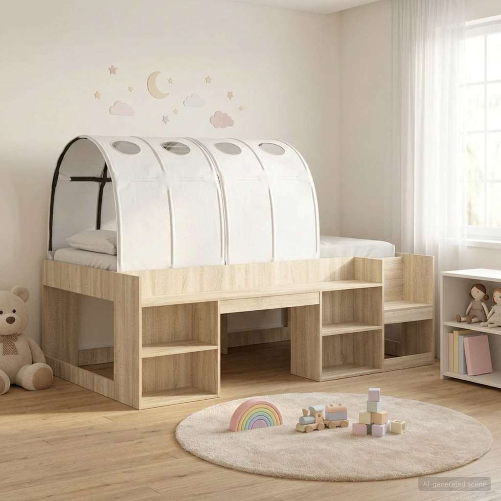 Cadre de lit avec tunnel 3 pc Chêne Sonoma et blanc