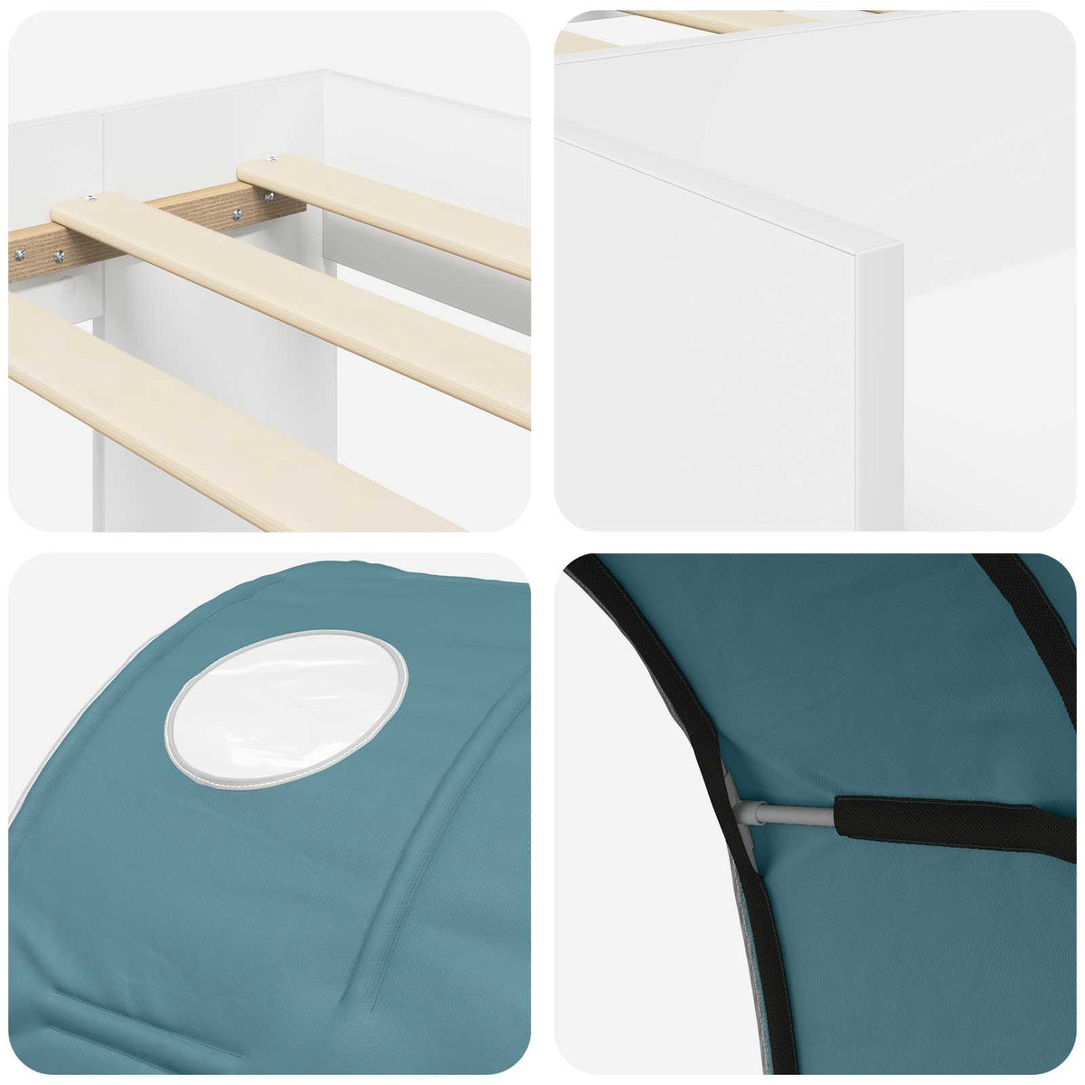 Cadre de lit avec tunnel avec étagère 3 pc Blanc et bleu clair - XIOS