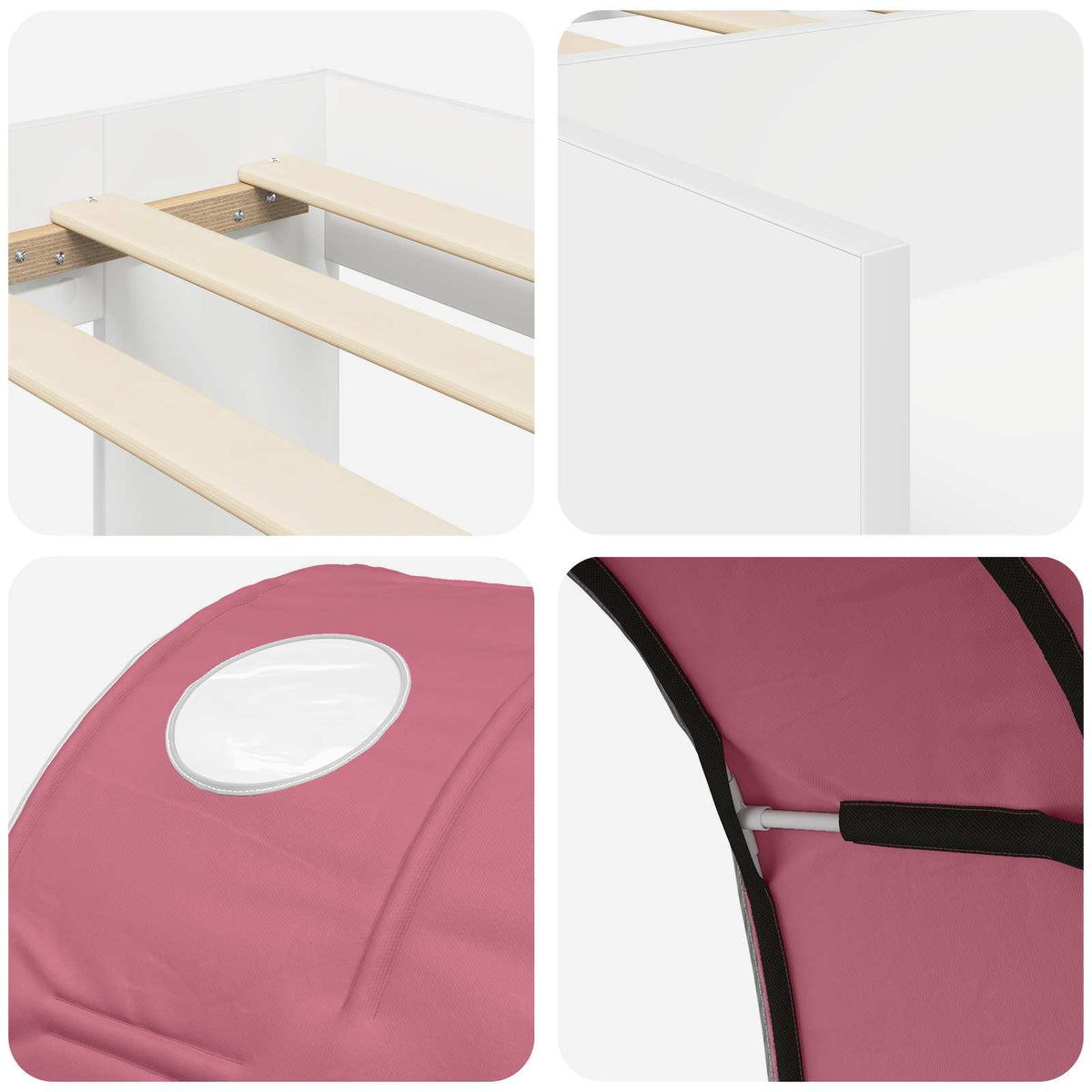 Cadre de lit avec tunnel 3 pc Blanc et rose Bois d'ingénierie - XIOS