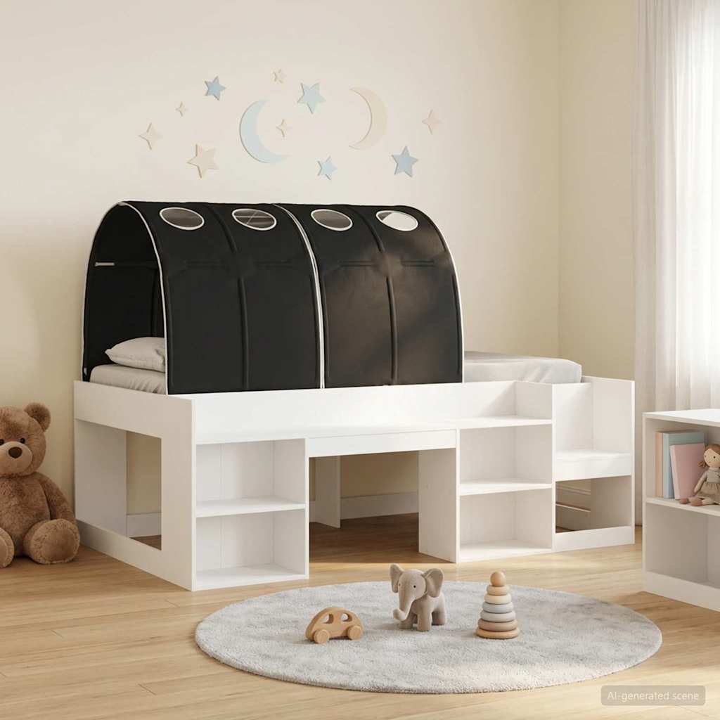 Cadre de lit avec tunnel 3 pc Blanc et noir Bois d'ingénierie - XIOS