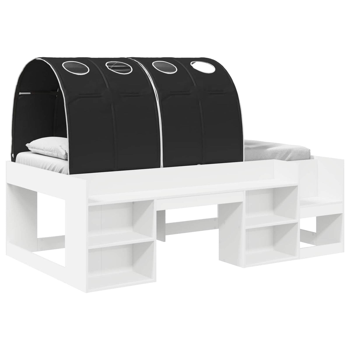 Cadre de lit avec tunnel 3 pc Blanc et noir Bois d'ingénierie - XIOS