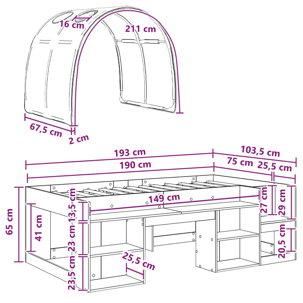 Cadre de lit avec tunnel 3 pc Chêne Sonoma et bleu clair - XIOS