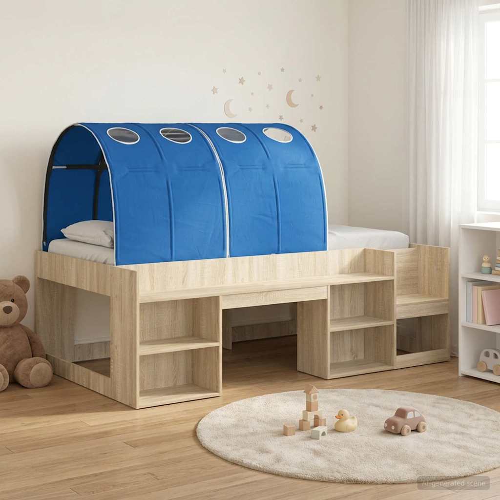 Cadre de lit avec tunnel avec étagère 3 pc Chêne Sonoma et bleu