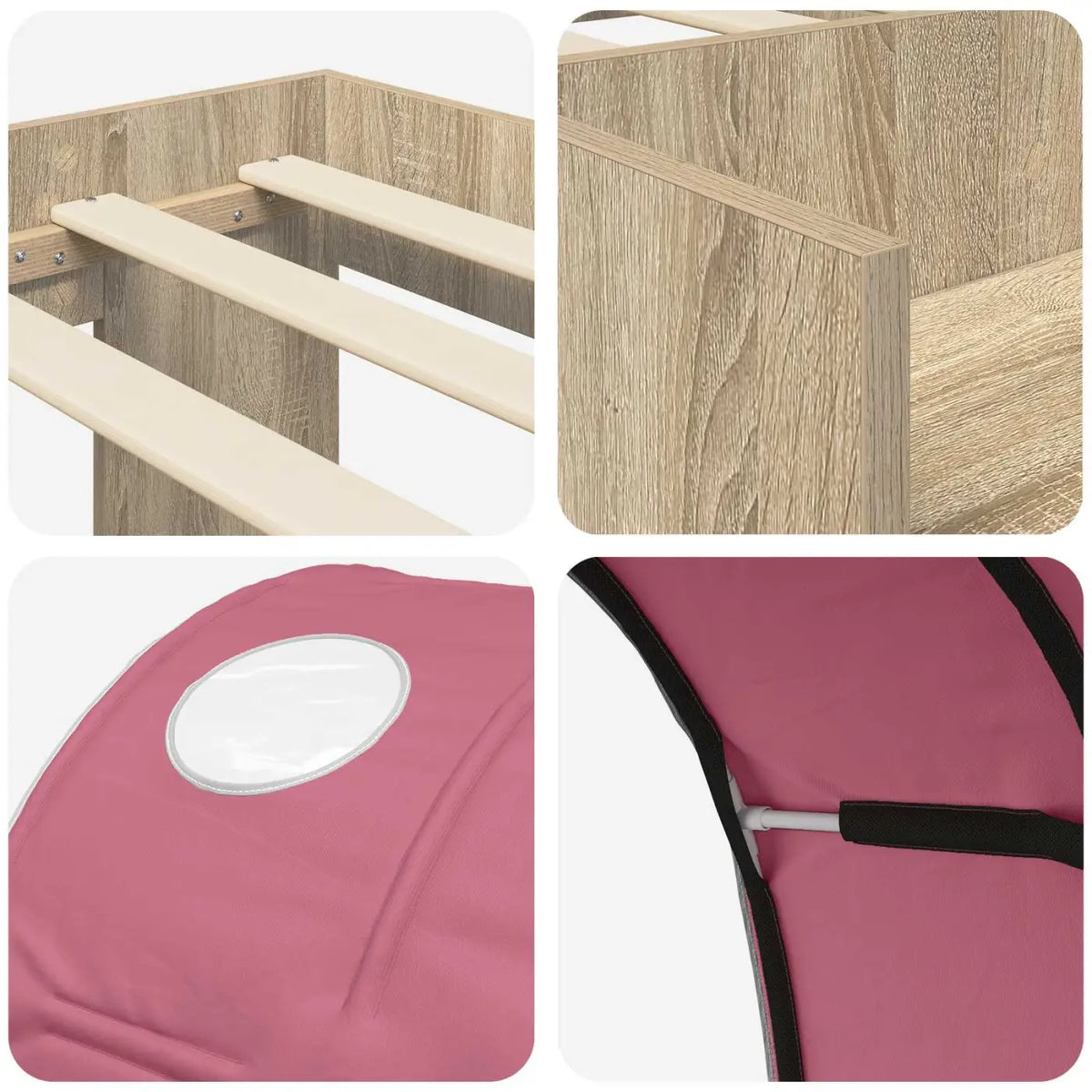 Cadre de lit avec tunnel avec étagère 3 pc Chêne Sonoma et rose - XIOS