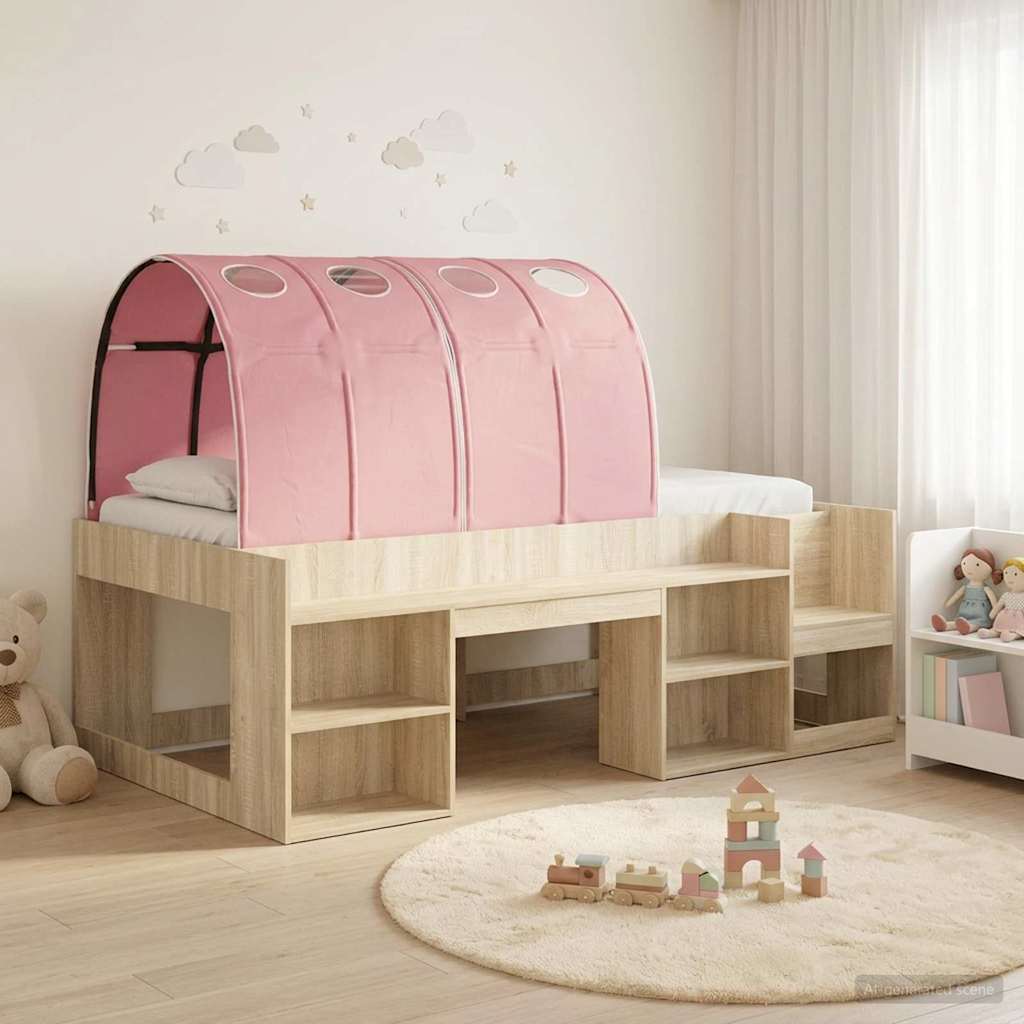 Cadre de lit avec tunnel avec étagère 3 pc Chêne Sonoma et rose - XIOS