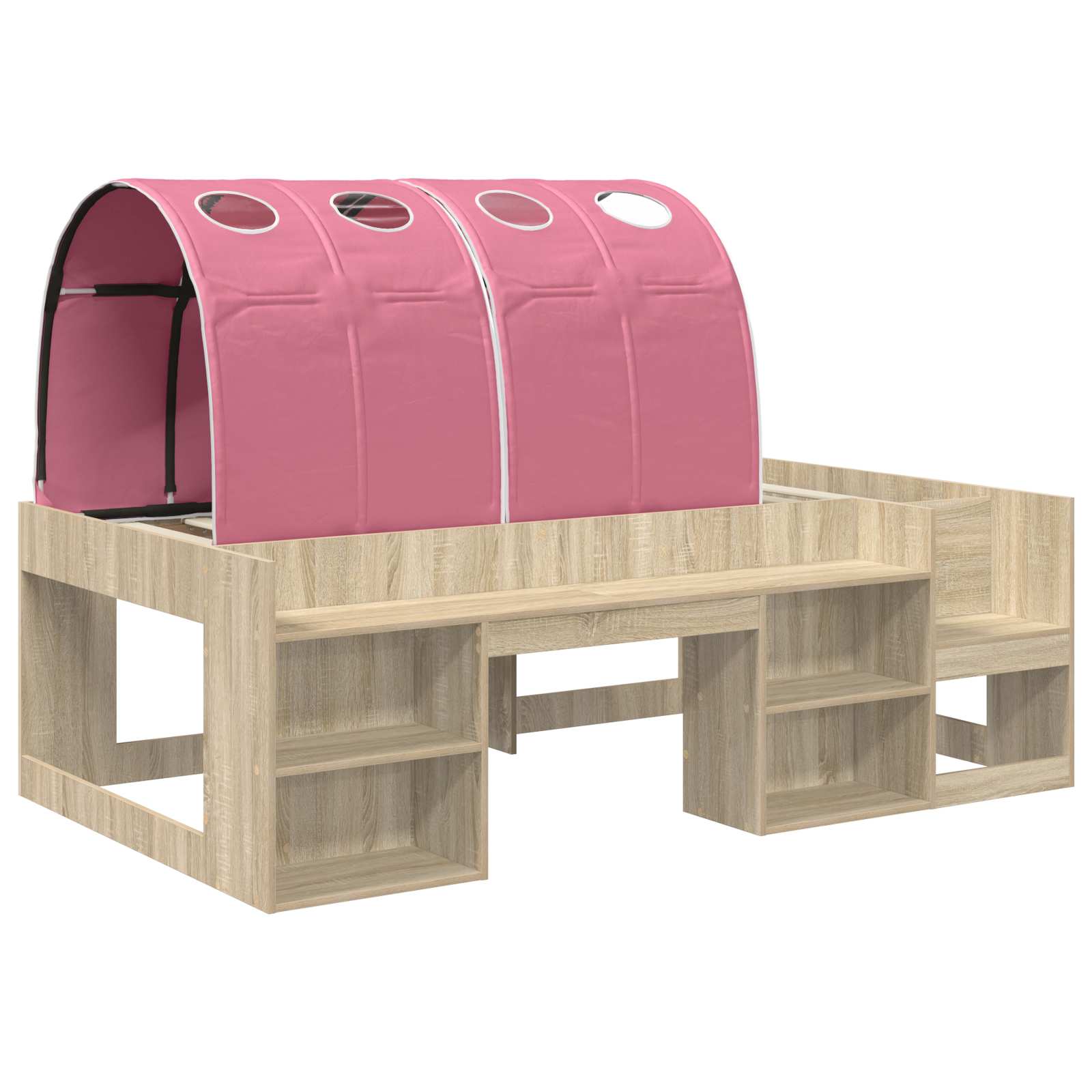 Cadre de lit avec tunnel avec étagère 3 pc Chêne Sonoma et rose - XIOS