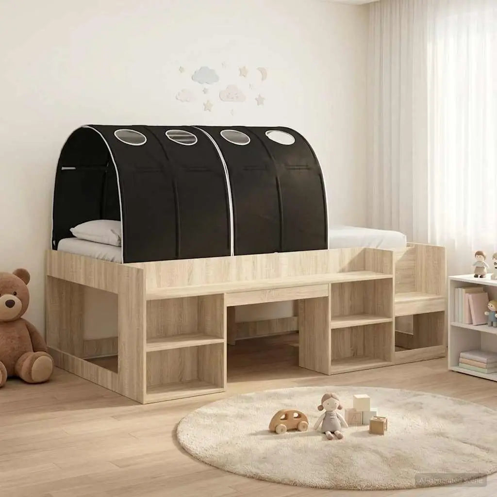 Cadre de lit avec tunnel avec étagère 3 pc Chêne Sonoma et noir - XIOS