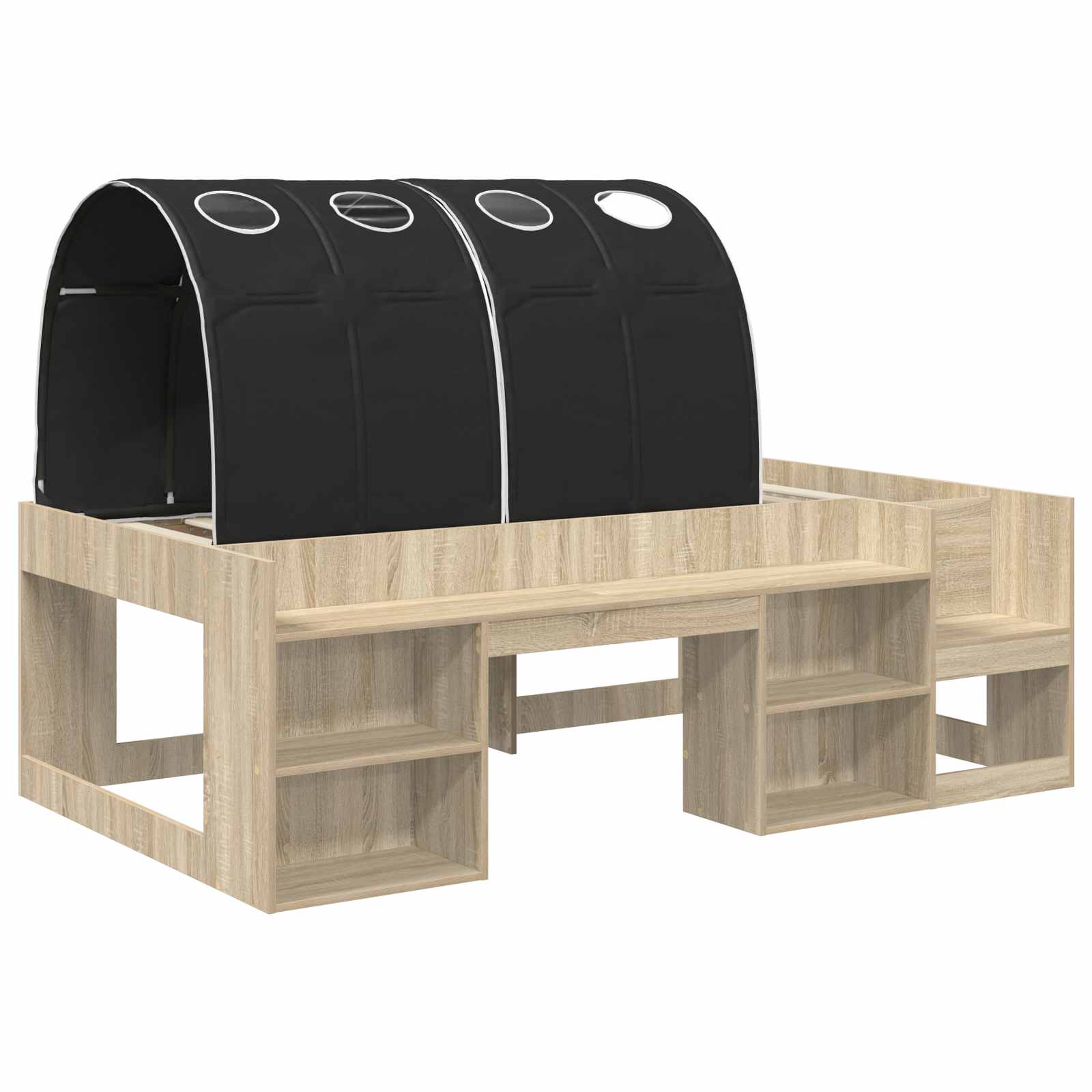 Cadre de lit avec tunnel avec étagère 3 pc Chêne Sonoma et noir - XIOS