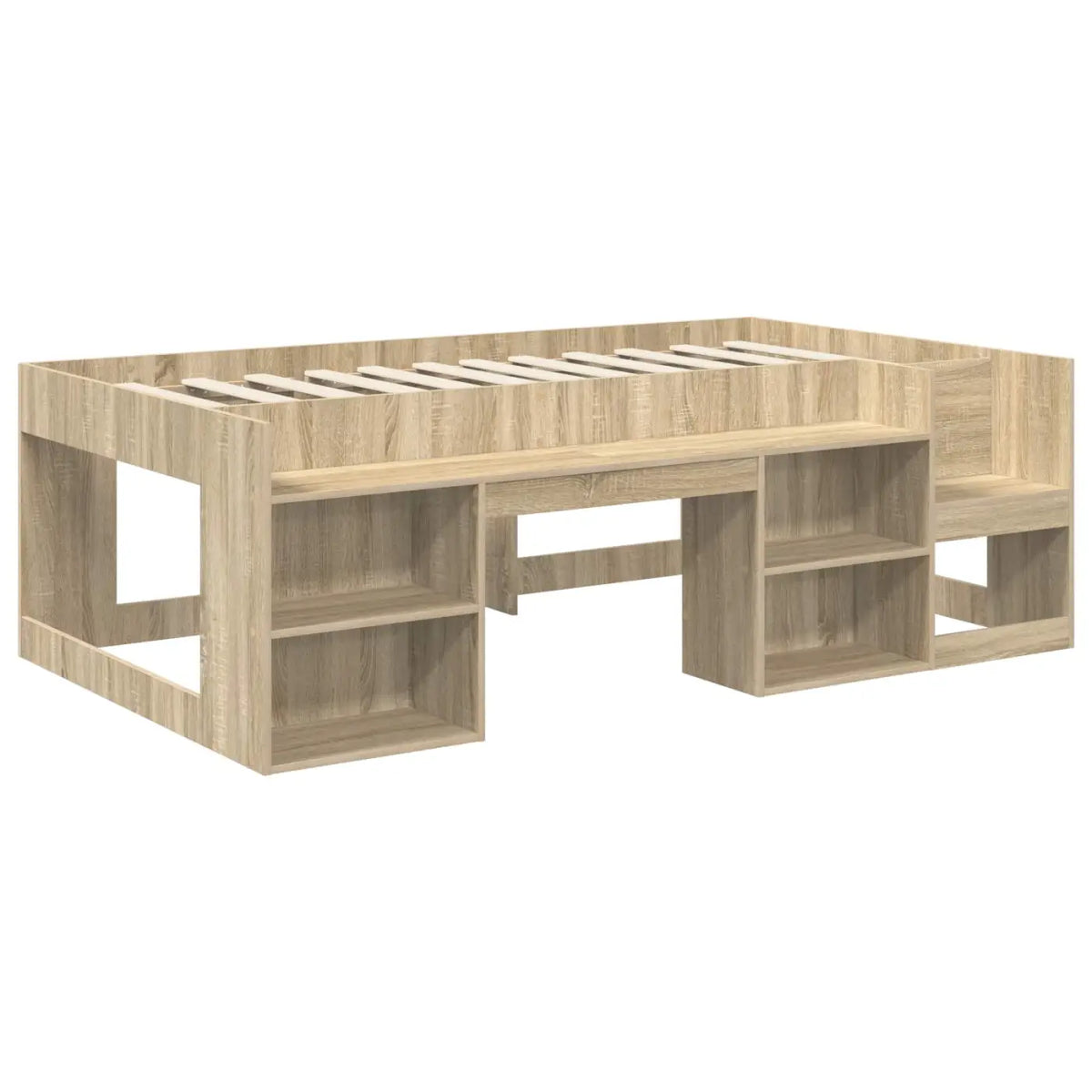 Cadre de lit avec tunnel avec étagère 3 pc Chêne Sonoma et noir - XIOS