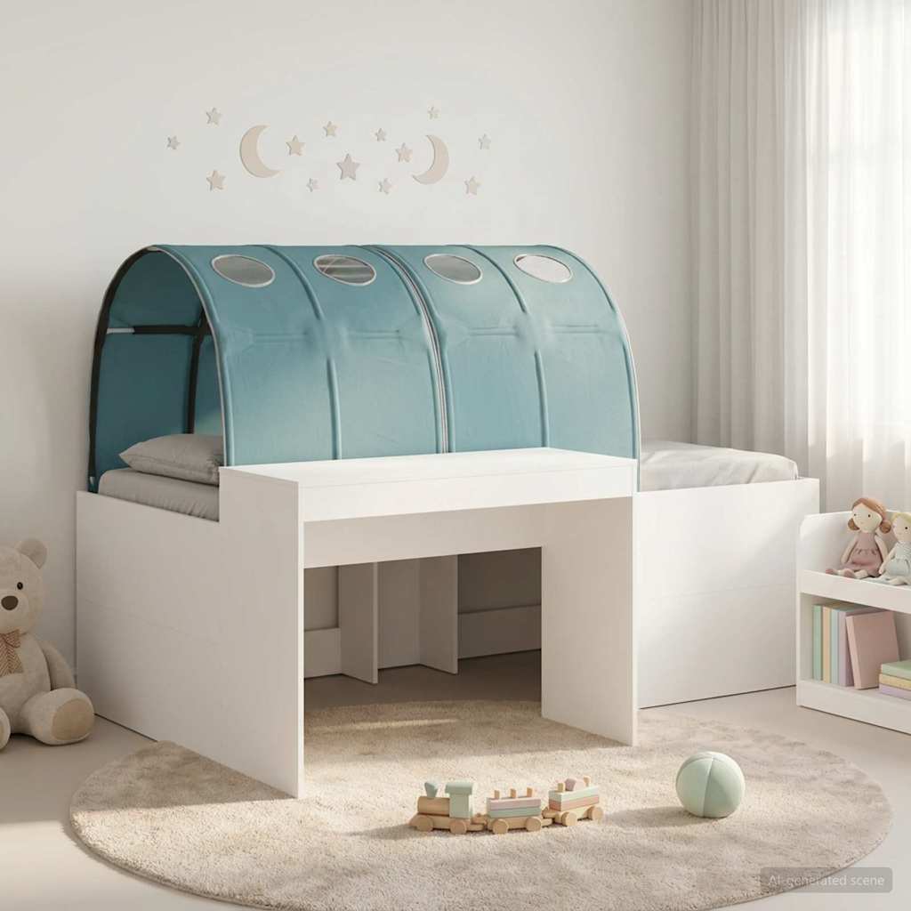 Cadre de lit avec tunnel avec étagère 3 pcs Blanc et bleu clair - XIOS
