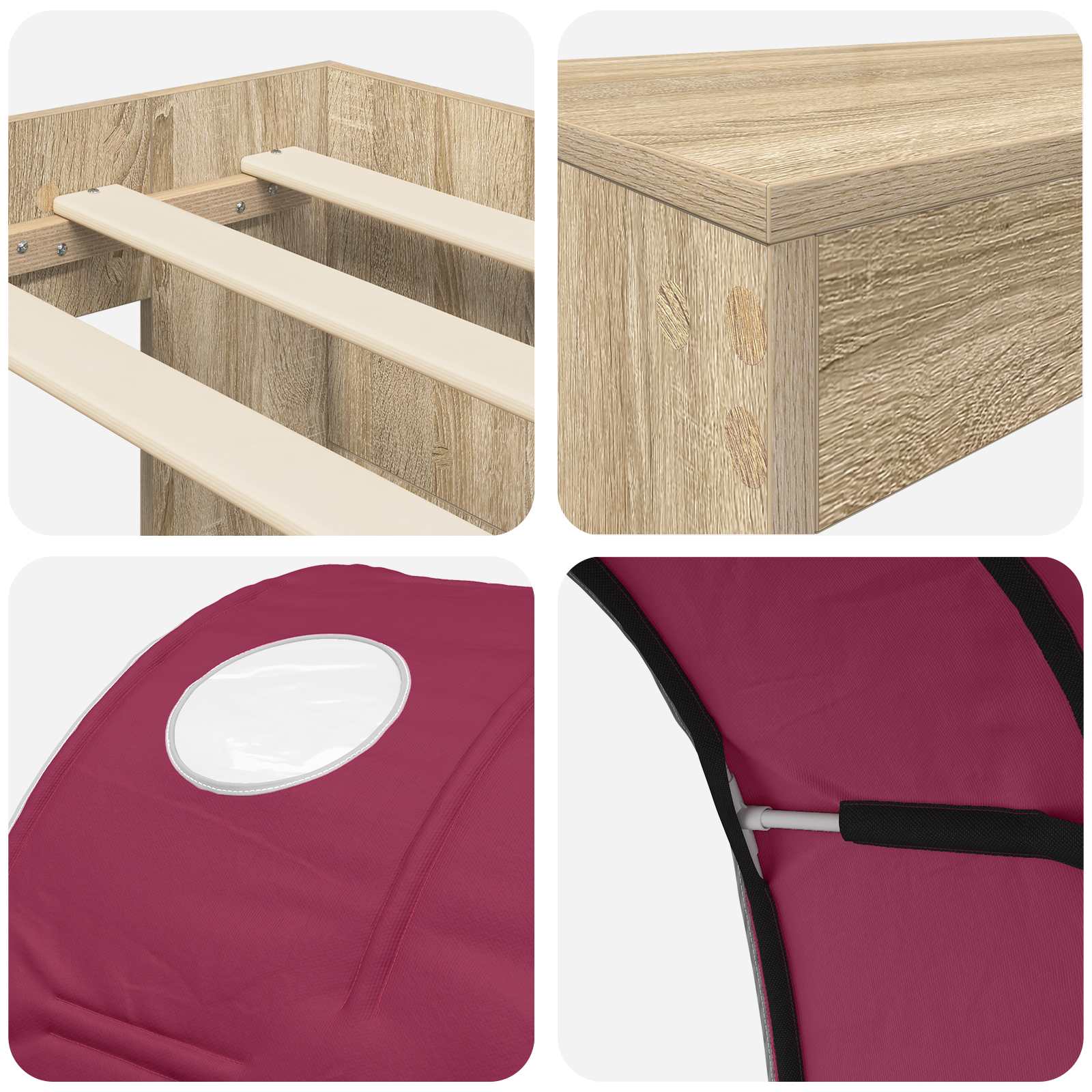 Cadre de lit avec tunnel 3 pc Chêne Sonoma et rouge - XIOS