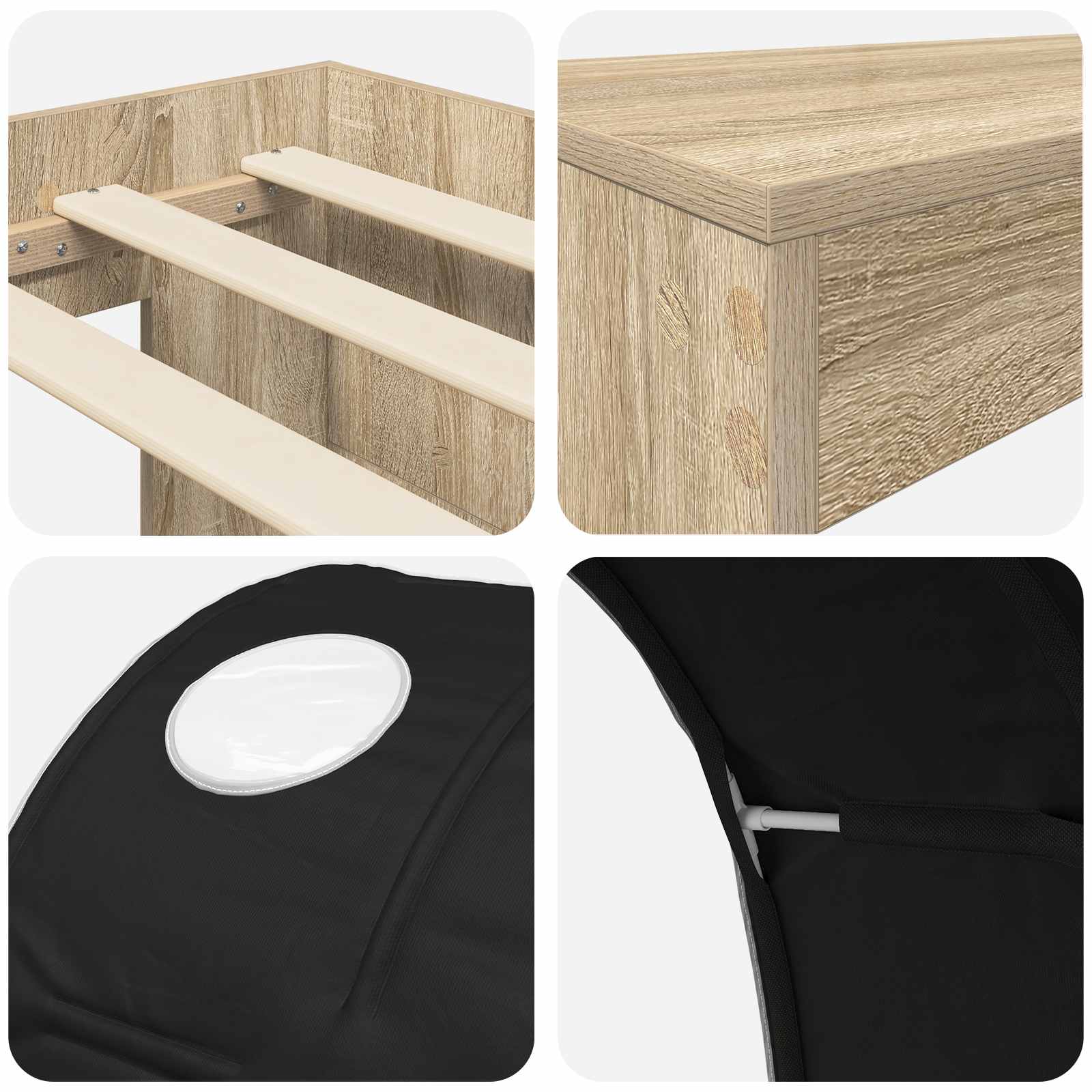 Cadre de lit avec tunnel avec étagère 3 pc Chêne Sonoma et noir - XIOS