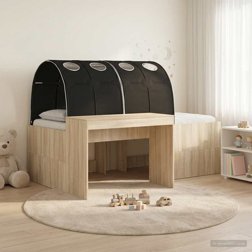 Cadre de lit avec tunnel avec étagère 3 pc Chêne Sonoma et noir - XIOS