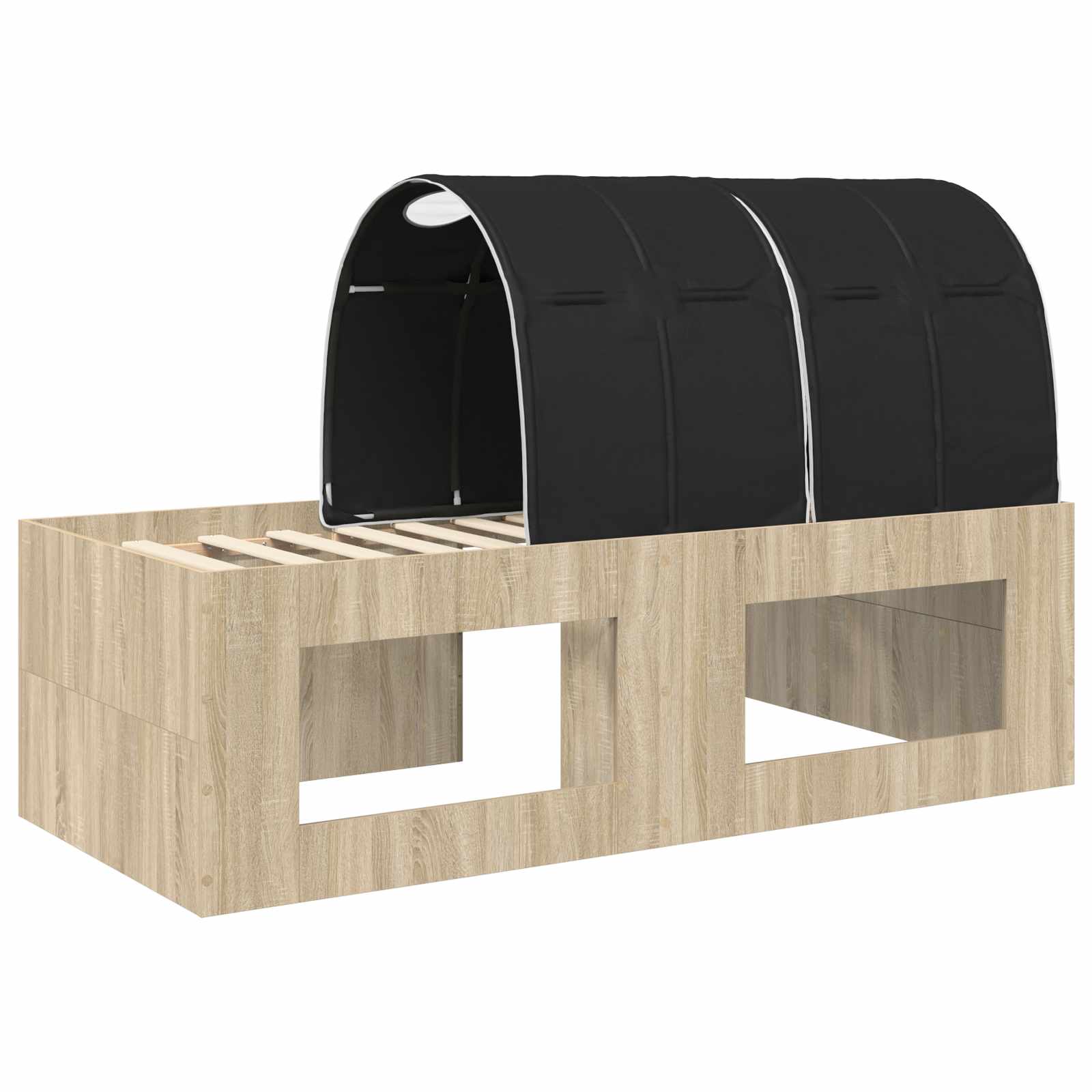 Cadre de lit avec tunnel avec étagère 3 pc Chêne Sonoma et noir - XIOS