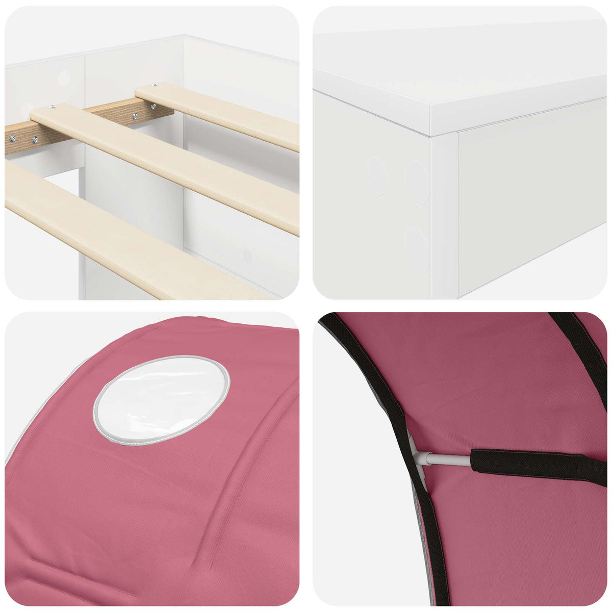 Lit avec Tunnel 3 pc Blanc et rose Bois d'ingénierie - XIOS
