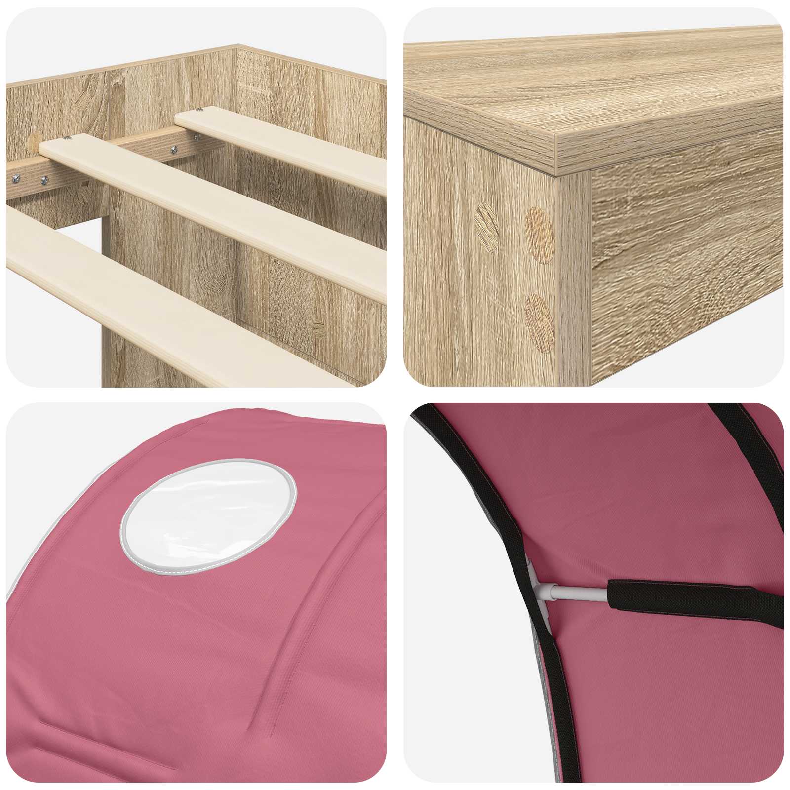 Lit avec Tunnel 3 pc Chêne Sonoma et rose Bois d'ingénierie - XIOS