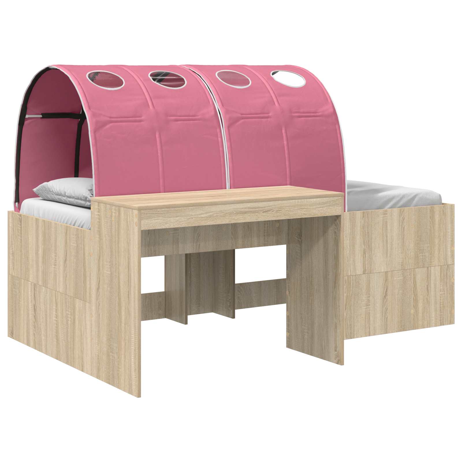 Lit avec Tunnel 3 pc Chêne Artisanal et Rose Bois d'ingénierie