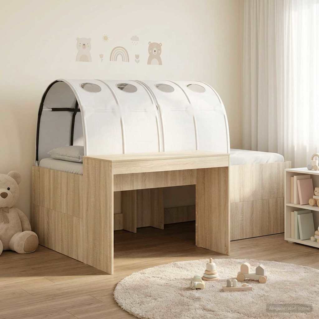 Lit avec Tunnel 3 pc Chêne Artisanal et Blanc Bois d'ingénierie