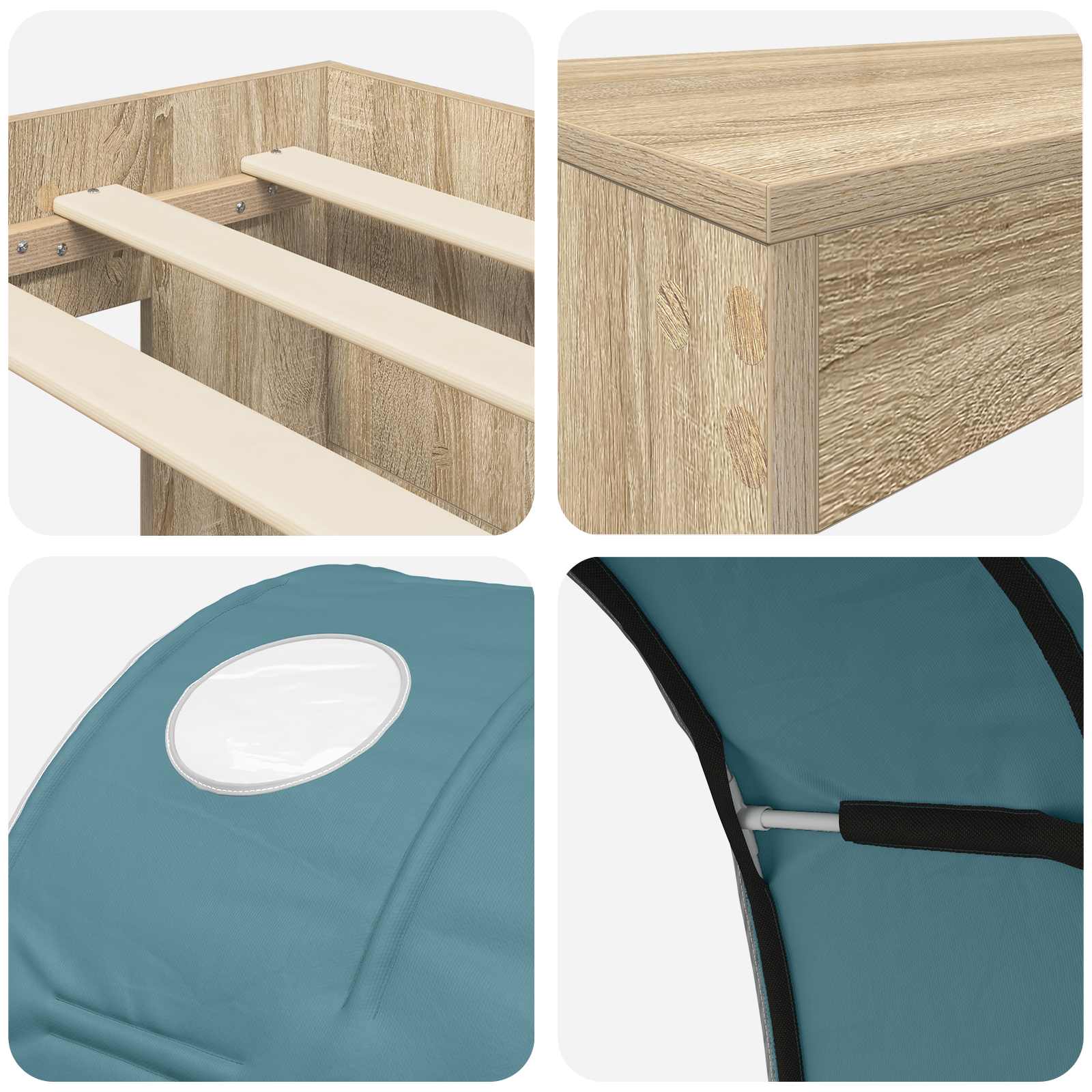 Lit avec Tunnel 3 pc Chêne Sonoma et bleu clair - XIOS