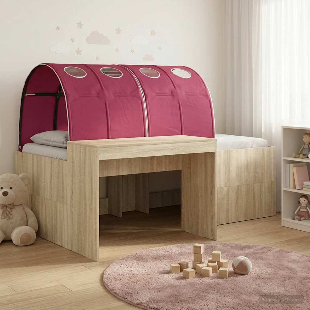 Lit avec Tunnel 3 pc Chêne Sonoma et rouge Bois d'ingénierie - XIOS