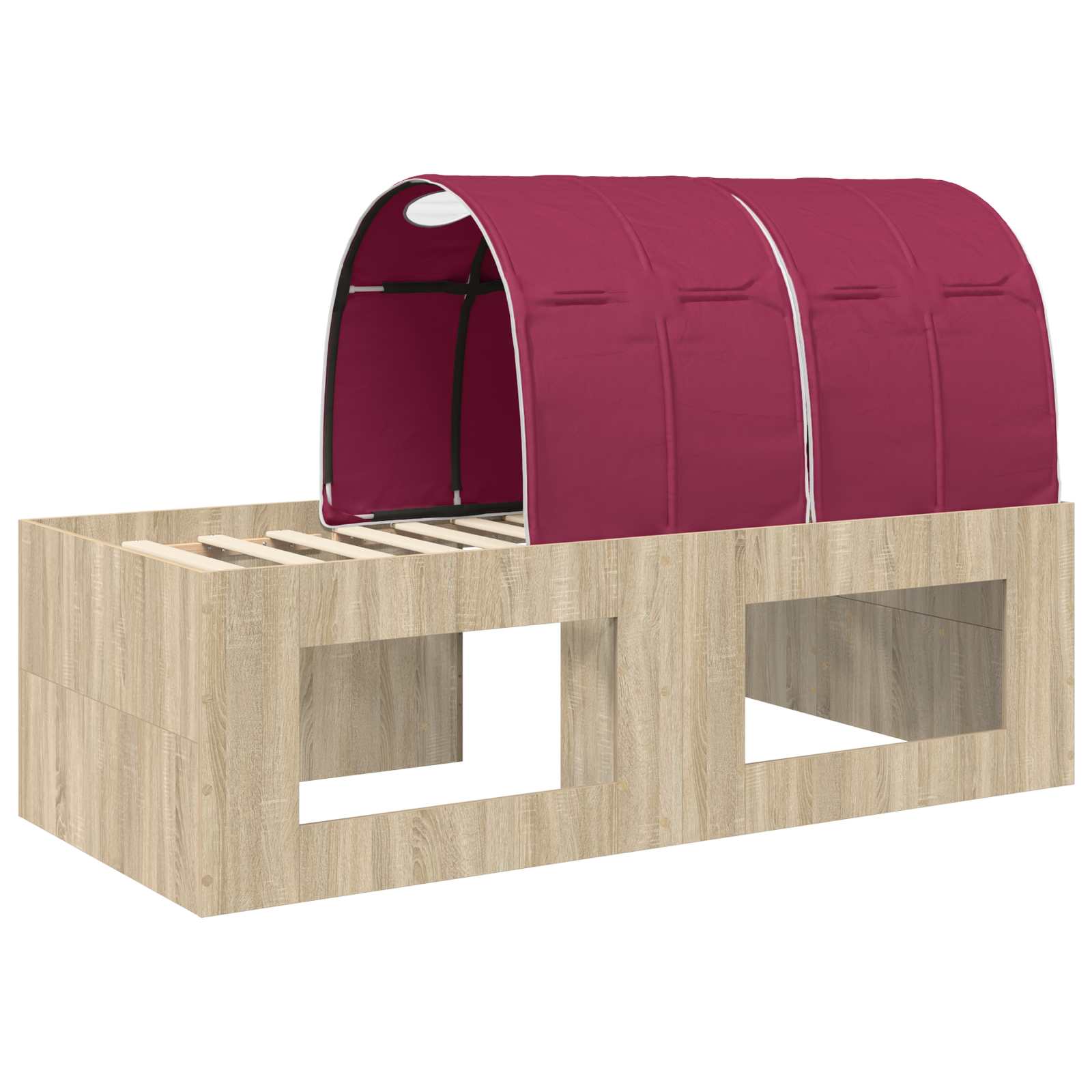 Lit avec Tunnel 3 pc Chêne Sonoma et rouge Bois d'ingénierie - XIOS