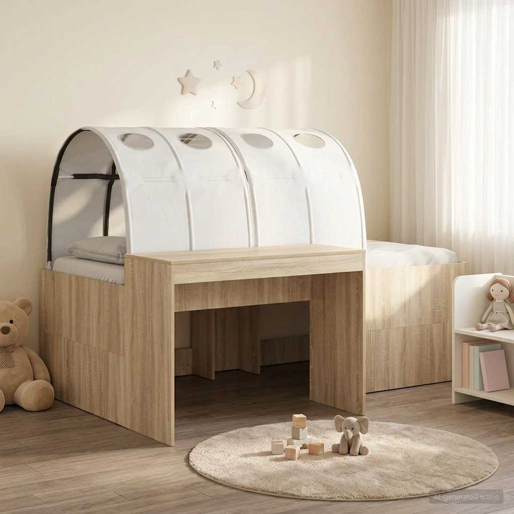 Lit avec Tunnel 3 pc Chêne Sonoma et blanc Bois d'ingénierie