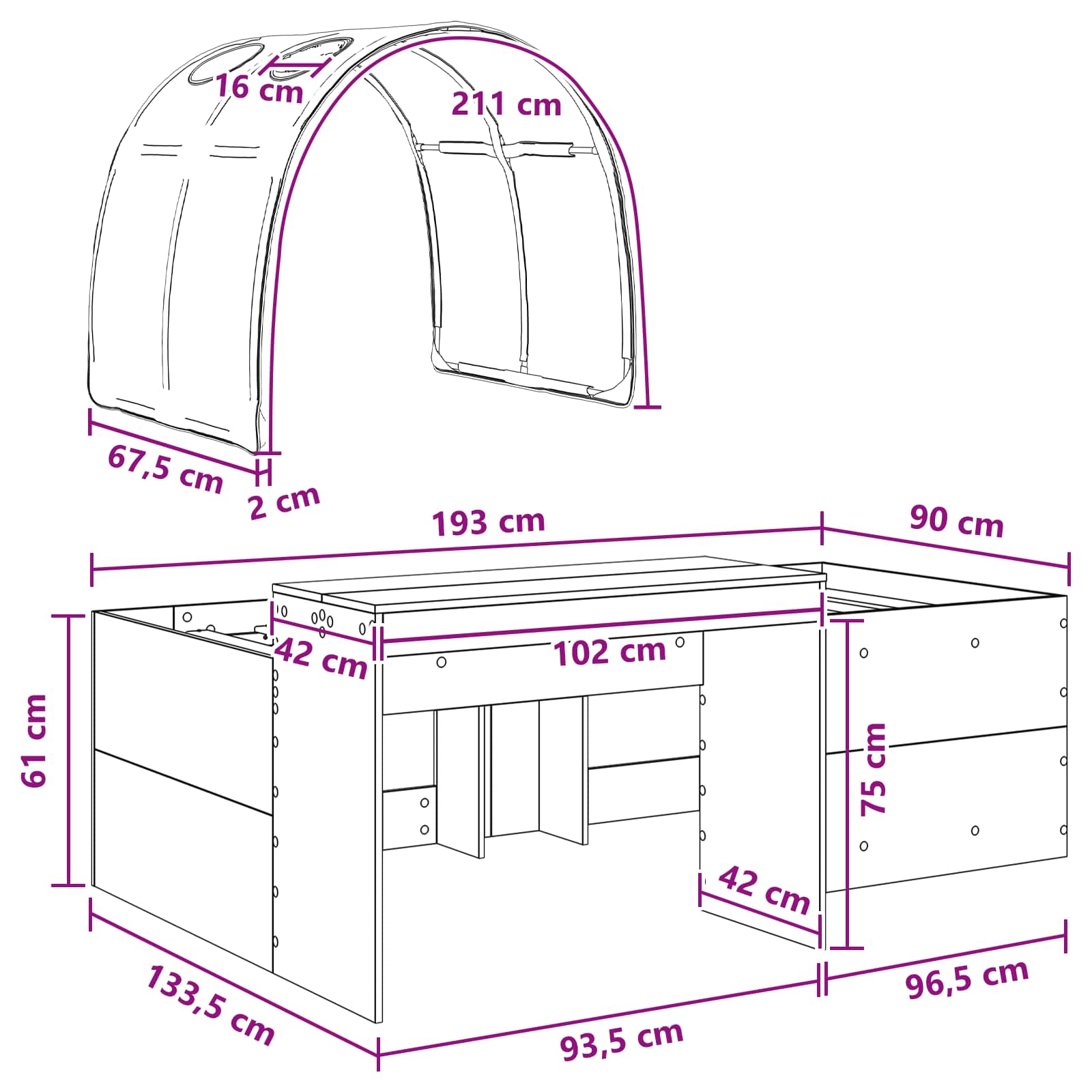 Lit haut pour enfants avec bureau 3 pc Bois d'ingénierie - XIOS