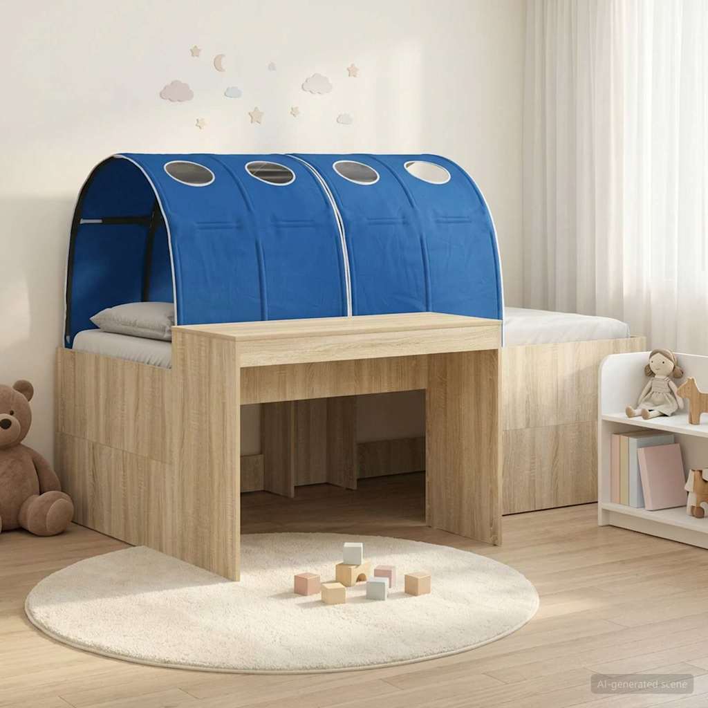 Lit haut pour enfants avec bureau 3 pc Chêne Sonoma et bleu