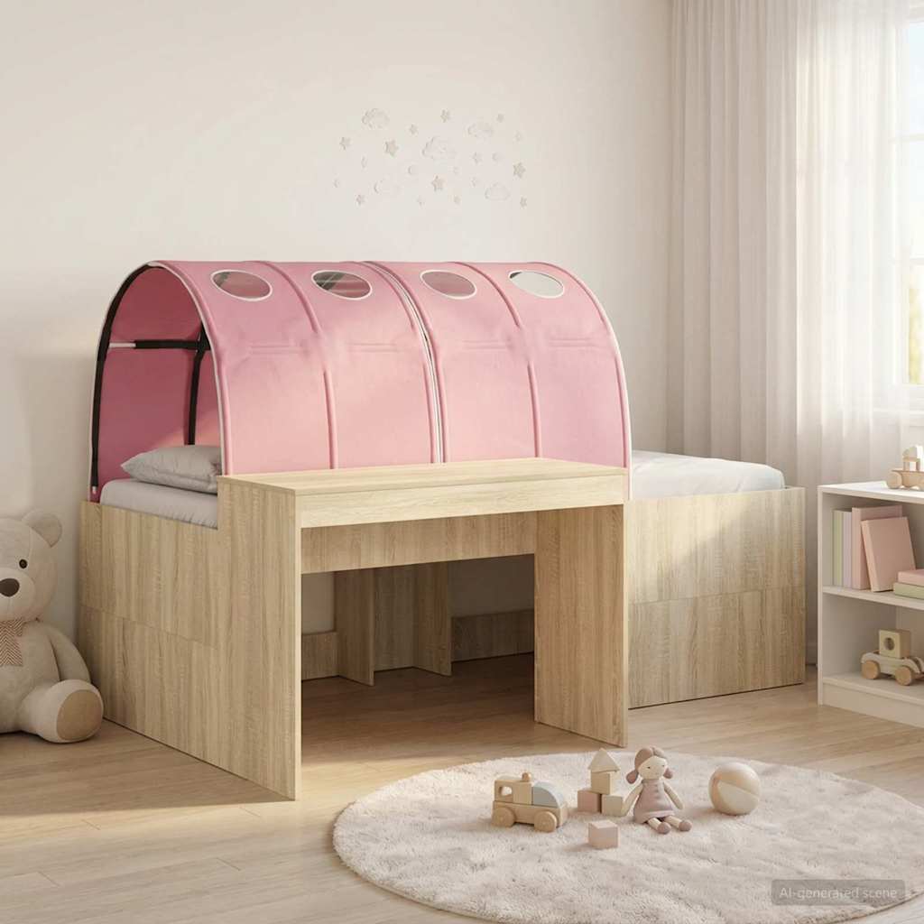 Lit haut pour enfants avec bureau 3 pc Chêne Sonoma et rose - XIOS