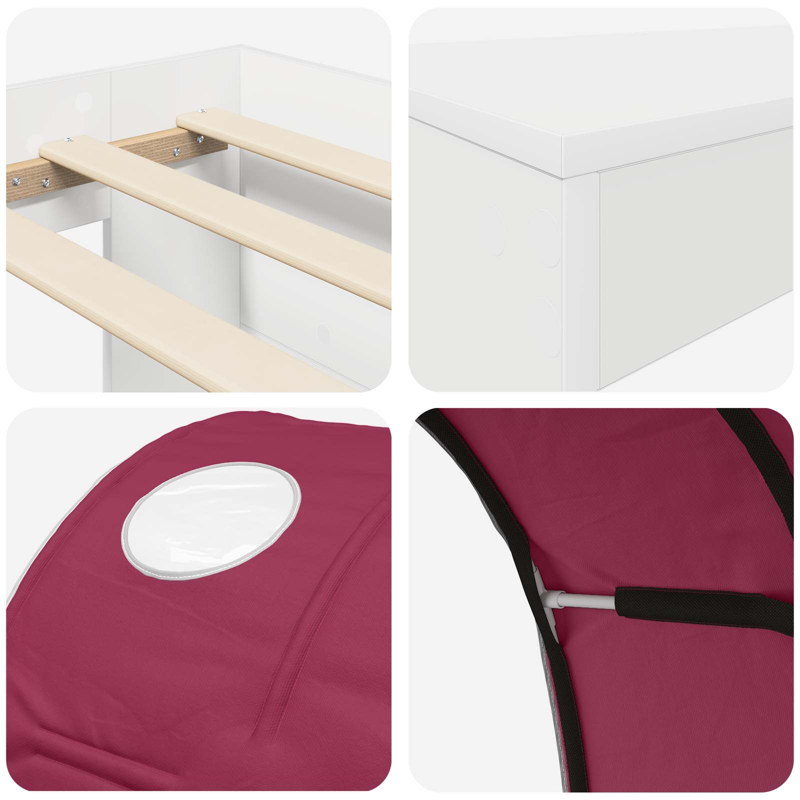 Lit avec Tunnel 3 pc Chêne Artisanal et Rouge Bois d'ingénierie - XIOS