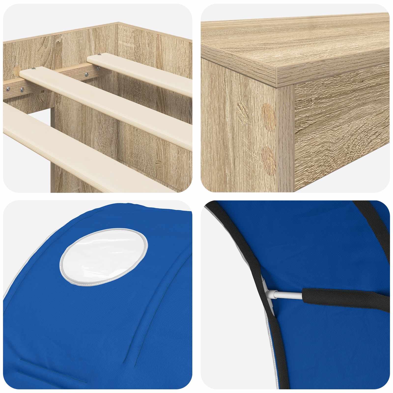 Lit avec Tunnel 3 pc Chêne Artisanal et Bleu Bois d'ingénierie - XIOS