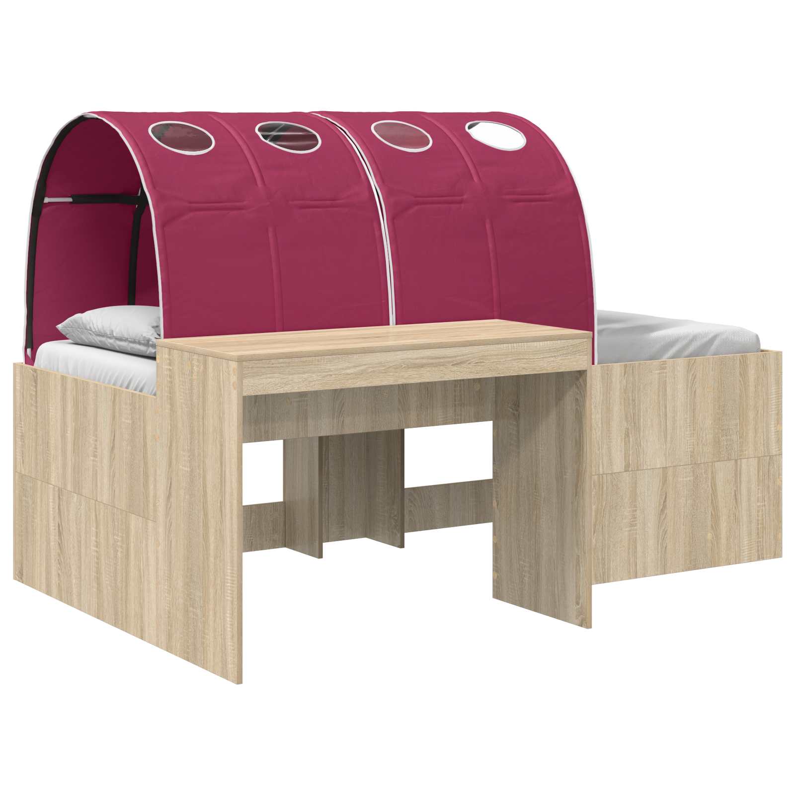 Lit avec Tunnel 3 pc Chêne Artisanal et Rouge Bois d'ingénierie