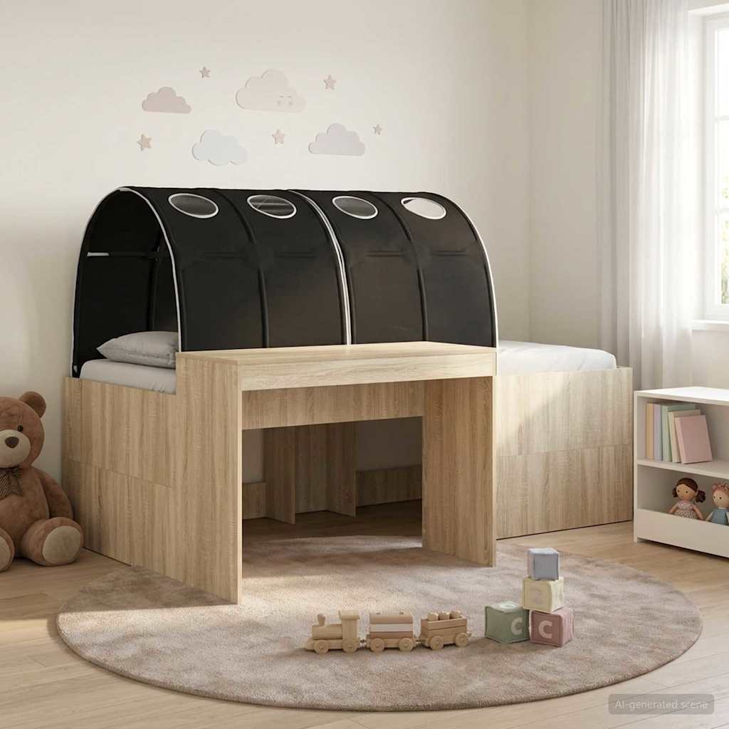Lit avec Tunnel 3 pc Chêne Artisanal et Noir Bois d'ingénierie - XIOS
