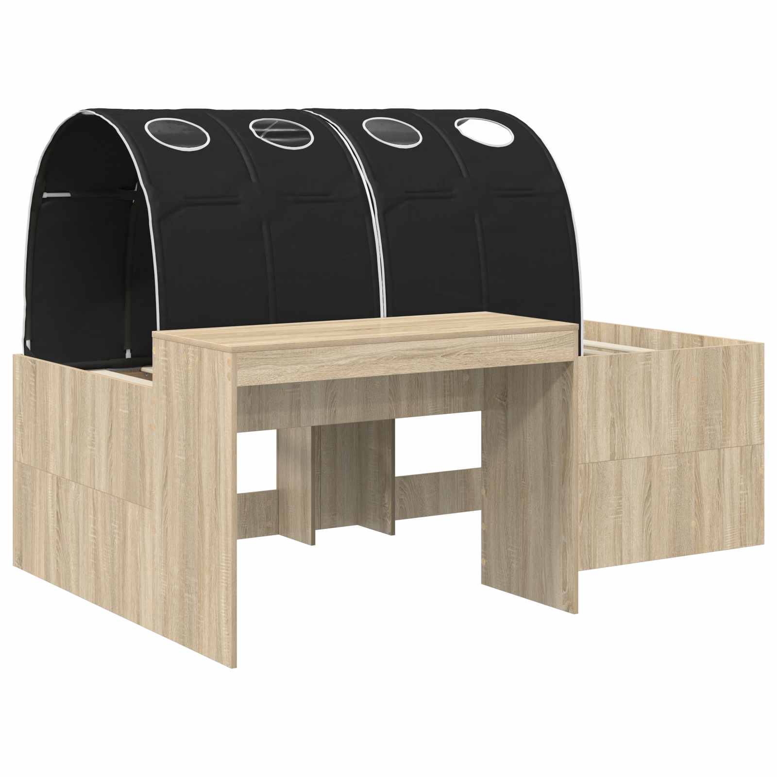Lit avec Tunnel 3 pc Chêne Artisanal et Noir Bois d'ingénierie - XIOS