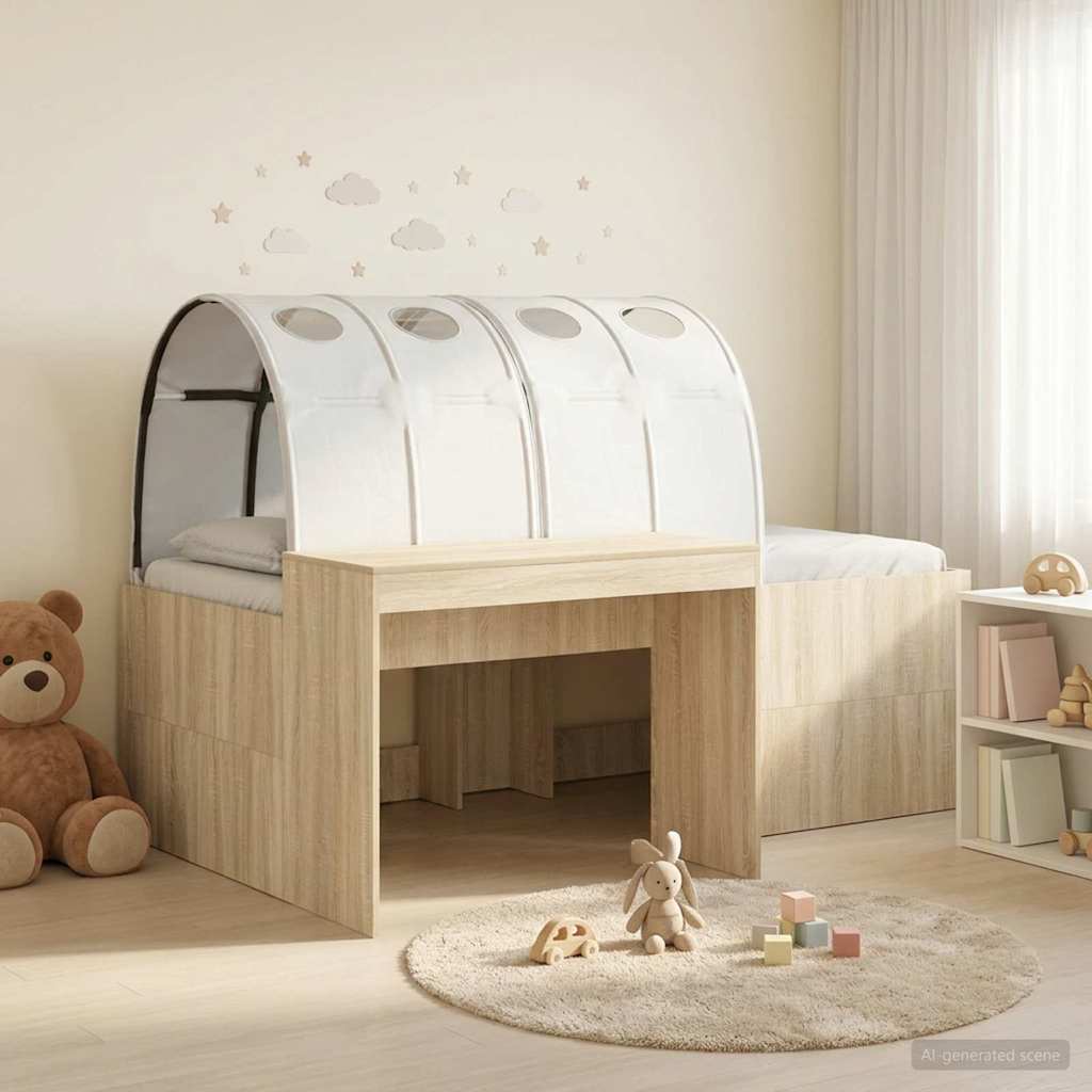 Lit avec Tunnel 3 pc Chêne Artisanal et Blanc Bois d'ingénierie - XIOS