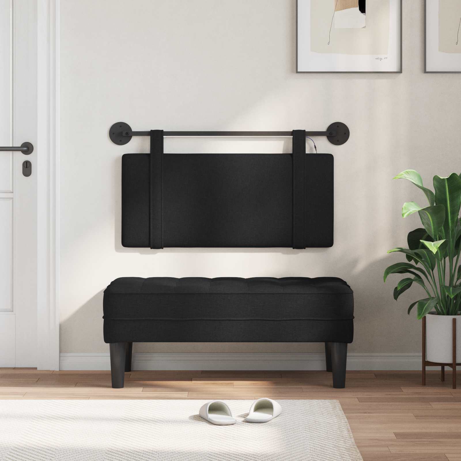 Tête de lit suspendue Avec lumière LED Noir Tissu - XIOS