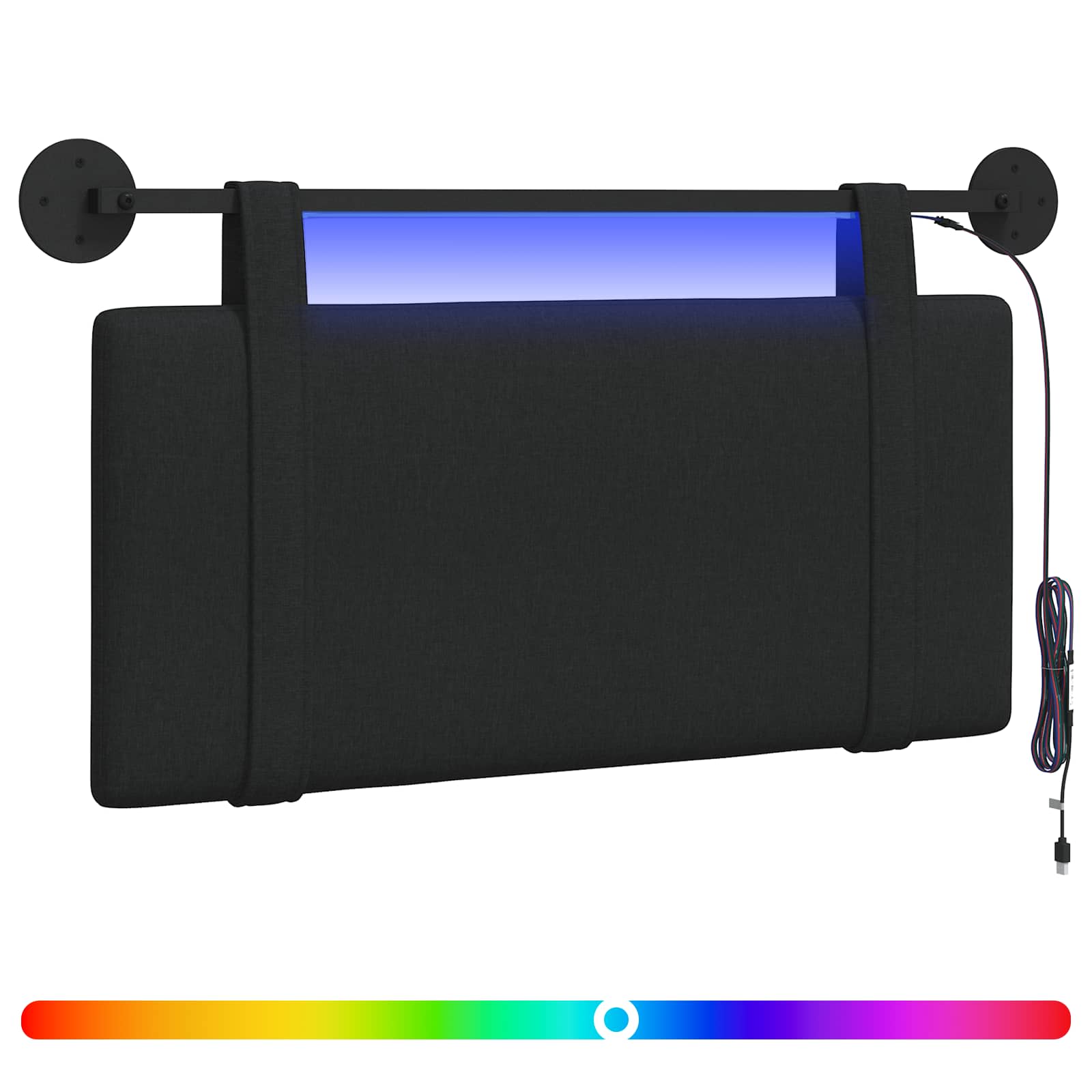 Tête de lit suspendue Avec lumière LED Noir Tissu - XIOS