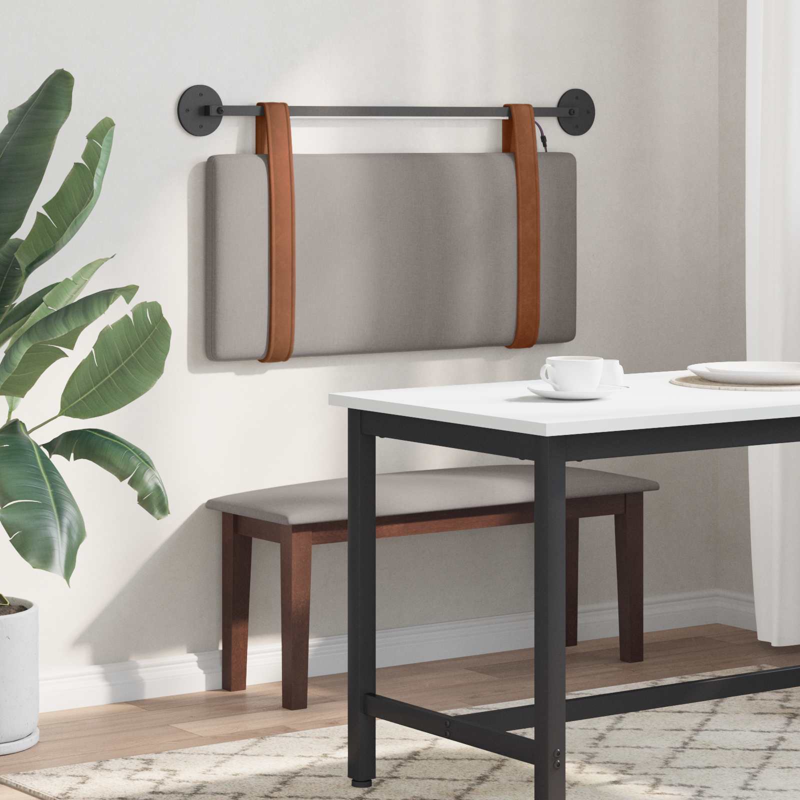 Tête de lit suspendue Avec lumière LED Taupe PU antique - XIOS