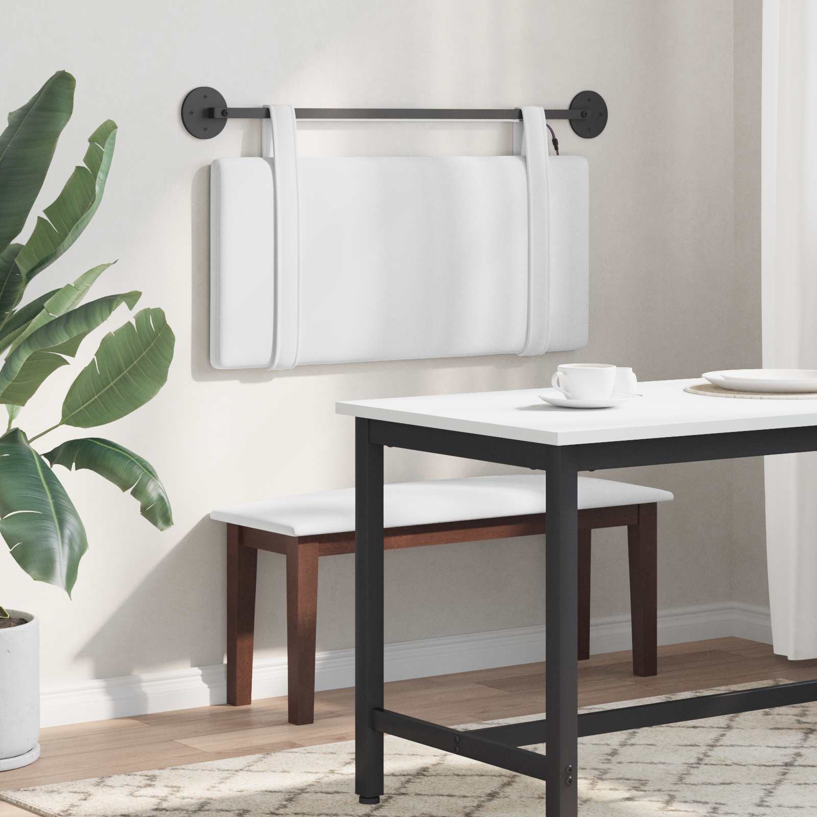 Tête de lit suspendue Avec lumière LED Blanc Tissu - XIOS