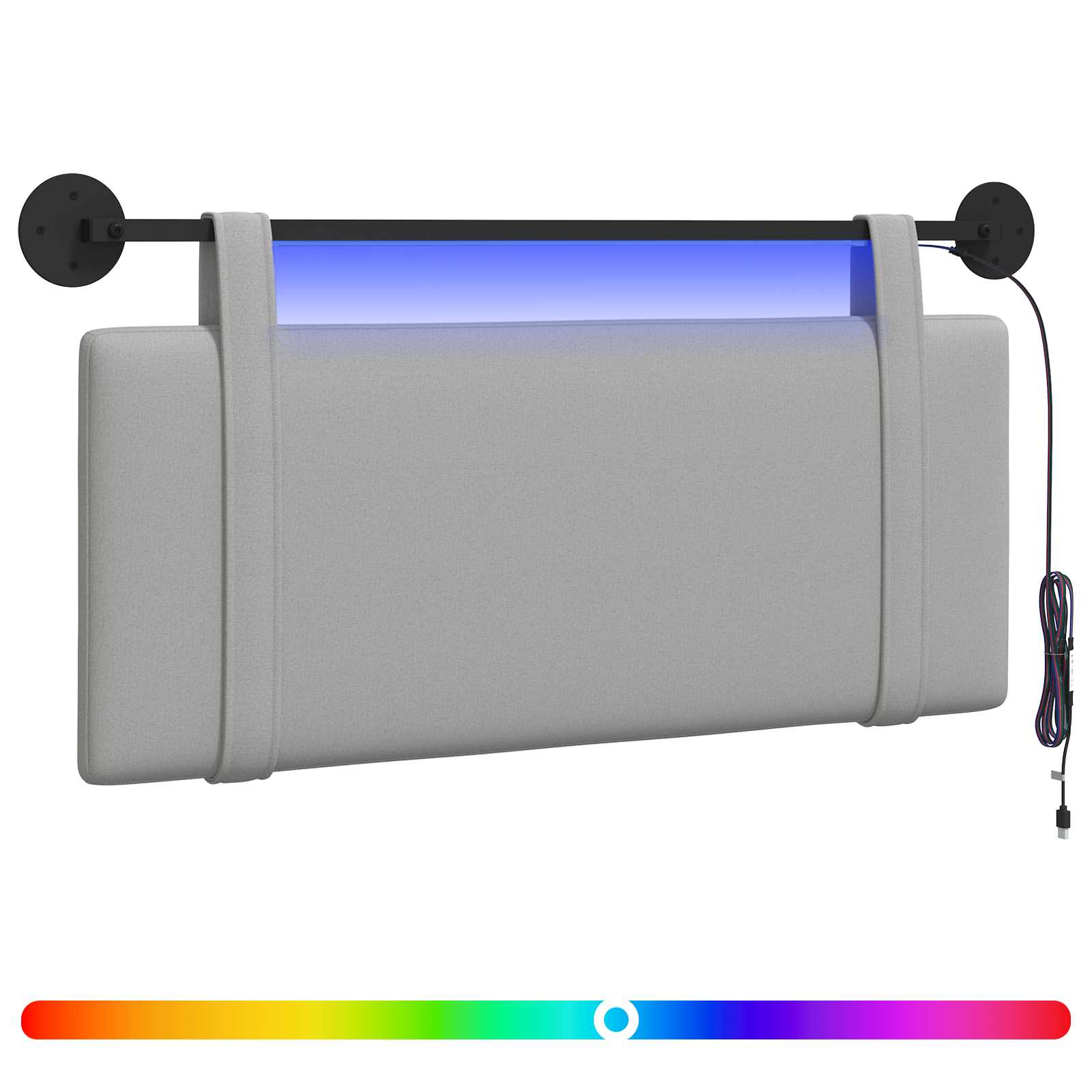 Tête de lit suspendue Avec lumière LED Gris nuage Tissu - XIOS