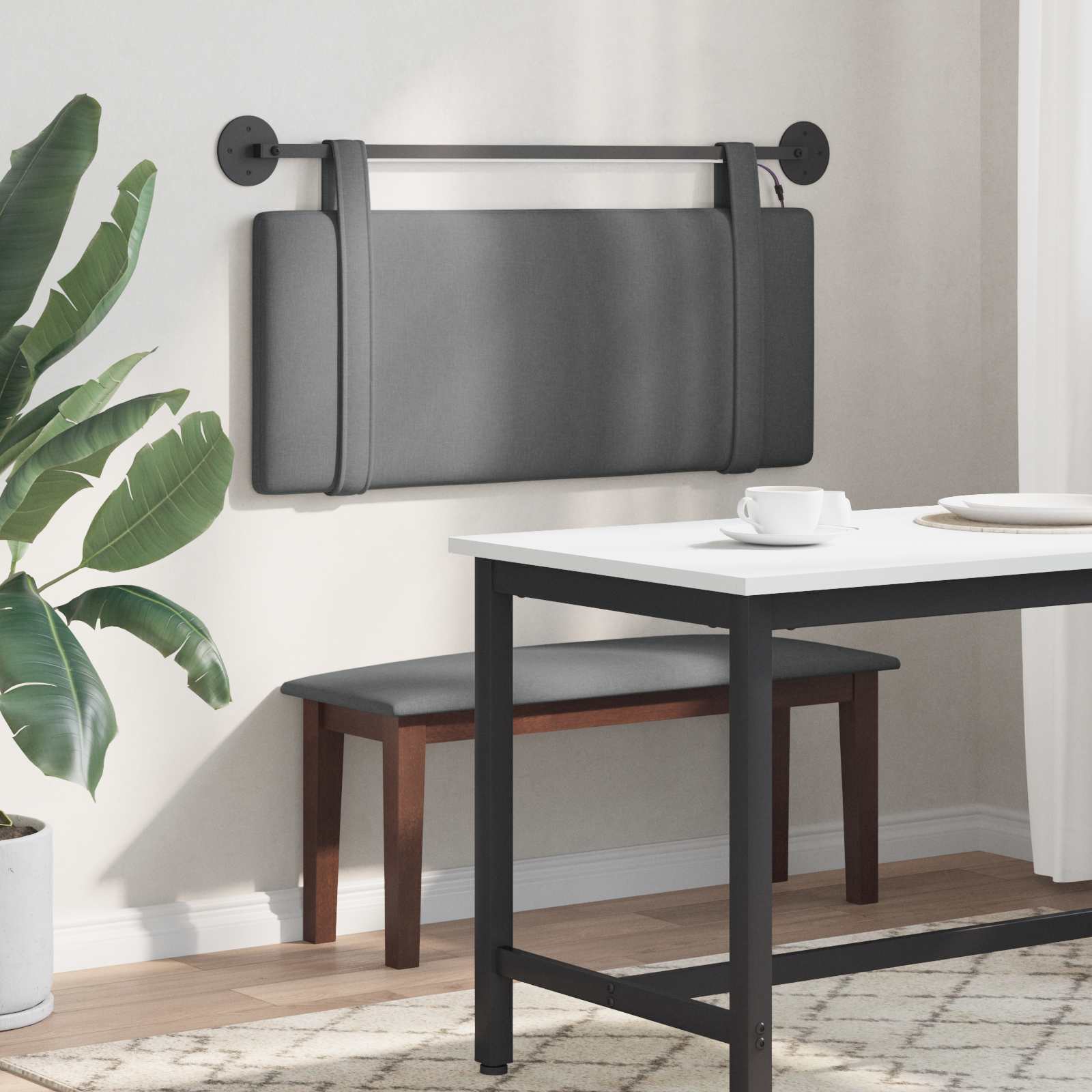 Tête de lit suspendue Avec lumière LED Gris foncé Tissu - XIOS