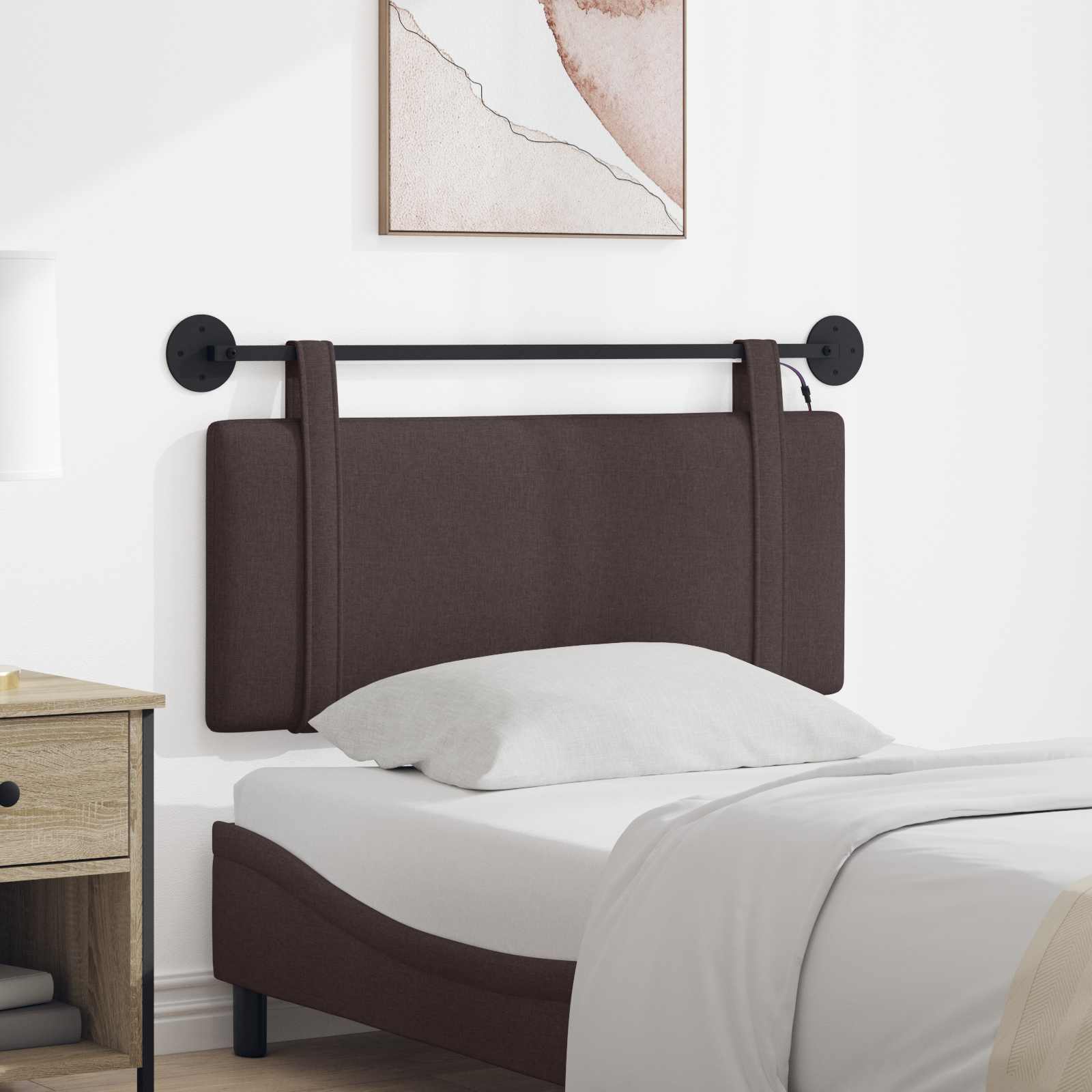 Tête de lit suspendue Avec lumière LED Marron foncé Tissu - XIOS