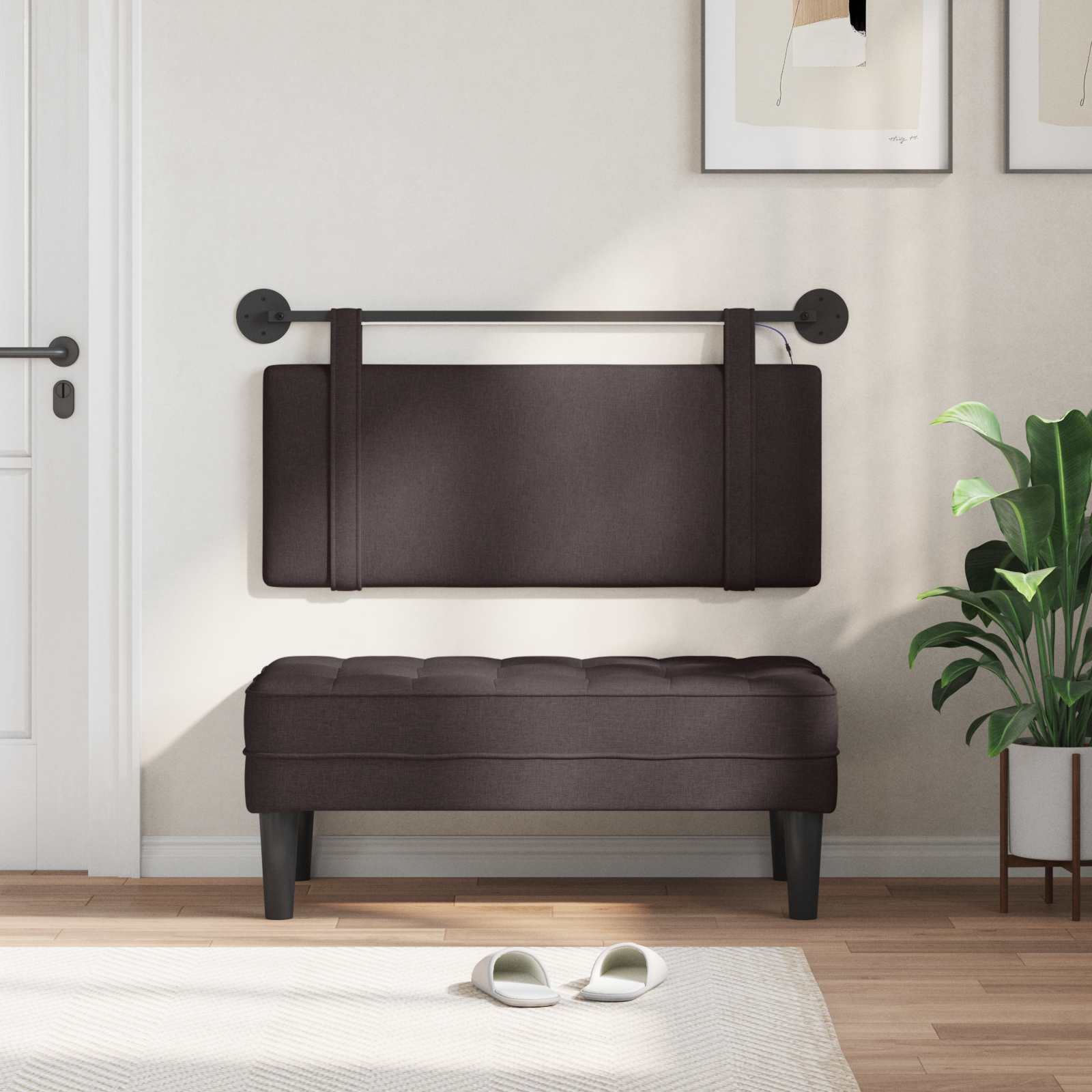 Tête de lit suspendue Avec lumière LED Marron foncé Tissu - XIOS